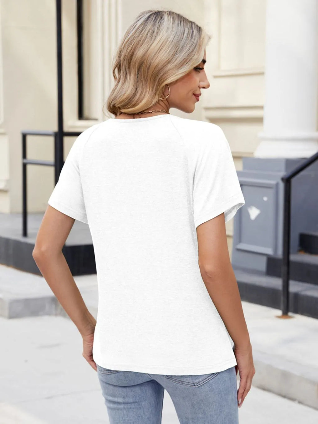 Lace Detail Round Neck Short Sleeve Blouse