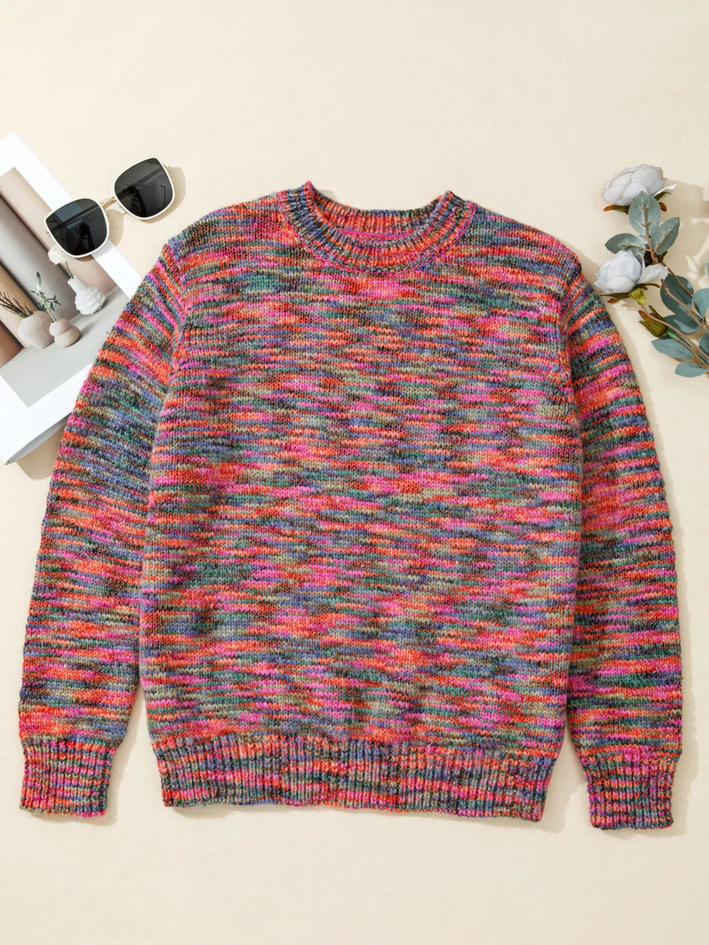 Space Dye Yarn Crew Neck Sweater