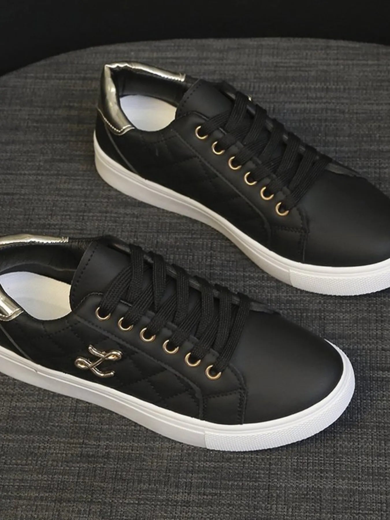 Quilted Platform Sneakers with Metallic Gold Accents