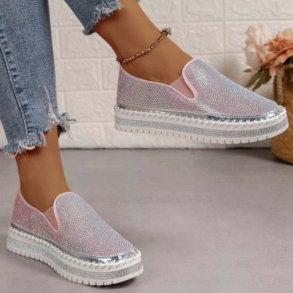 Rhinestone Round Toe Platform Loafers