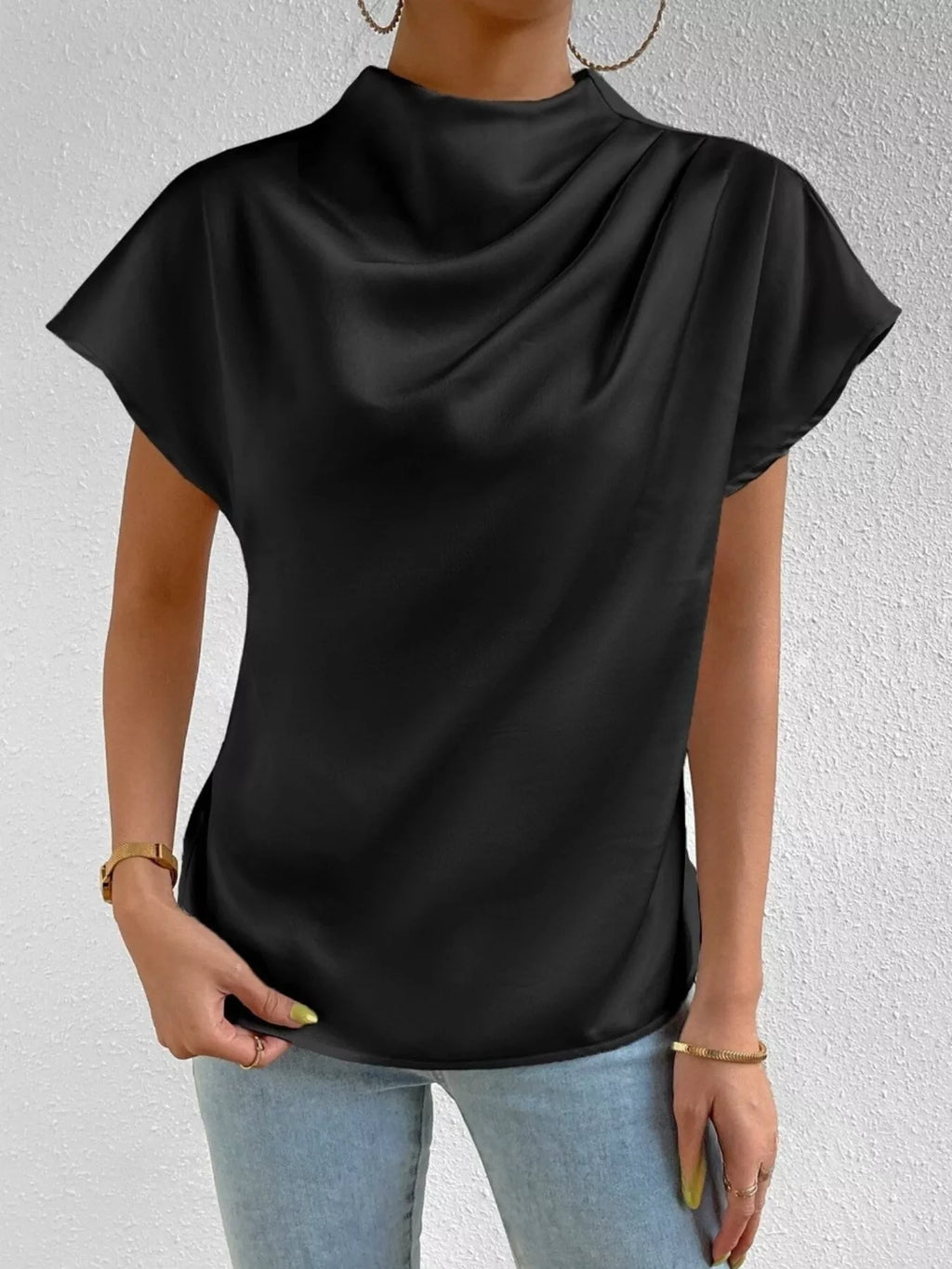 Mock Neck Satin Blouse
