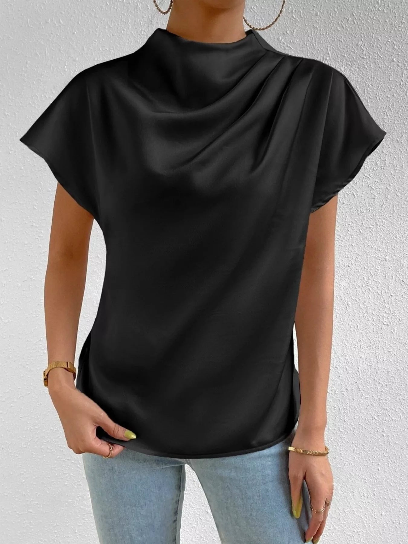 Mock Neck Satin Blouse