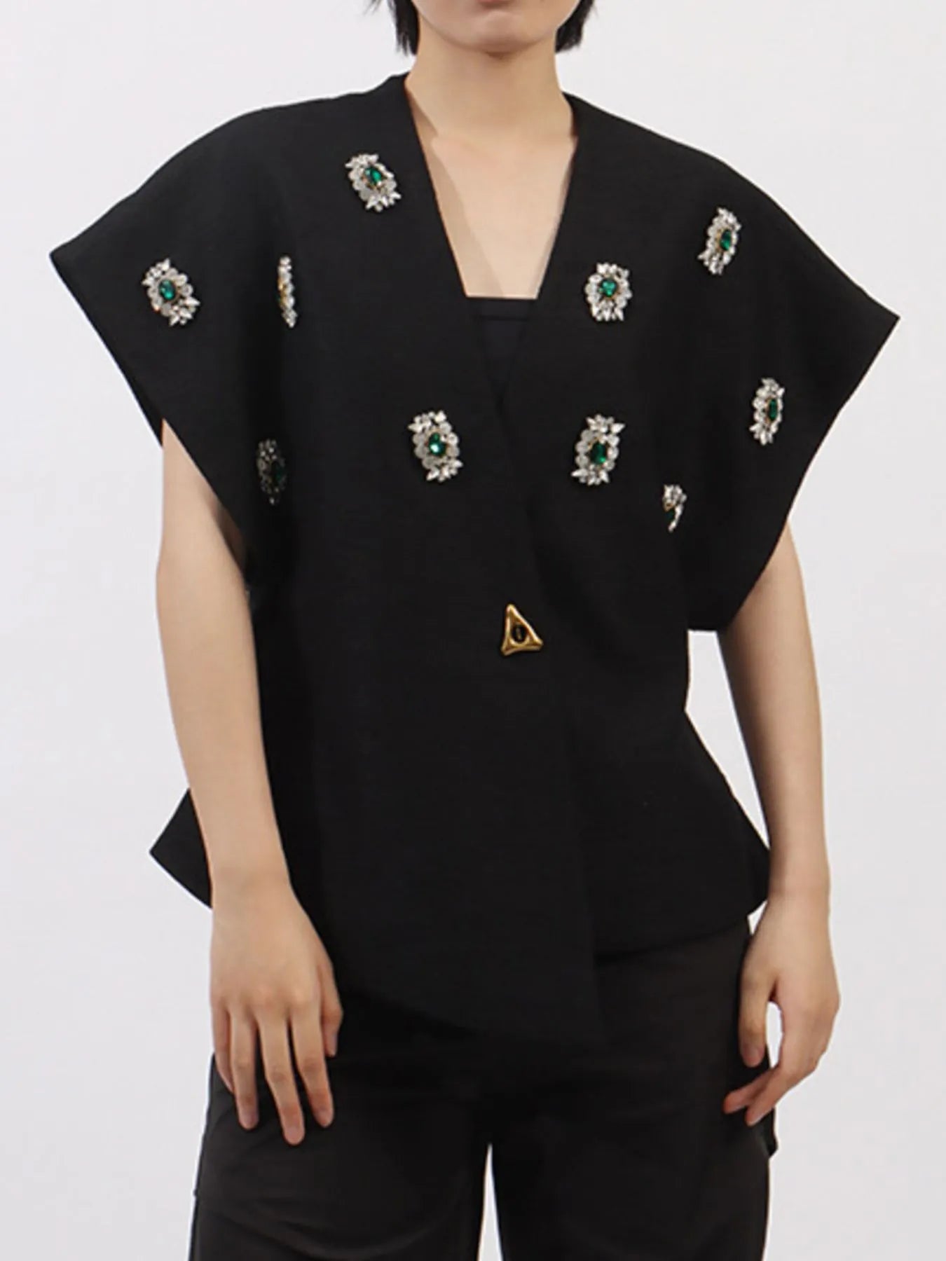Plus Size Rhinestone Relaxed Fit Vest Coat