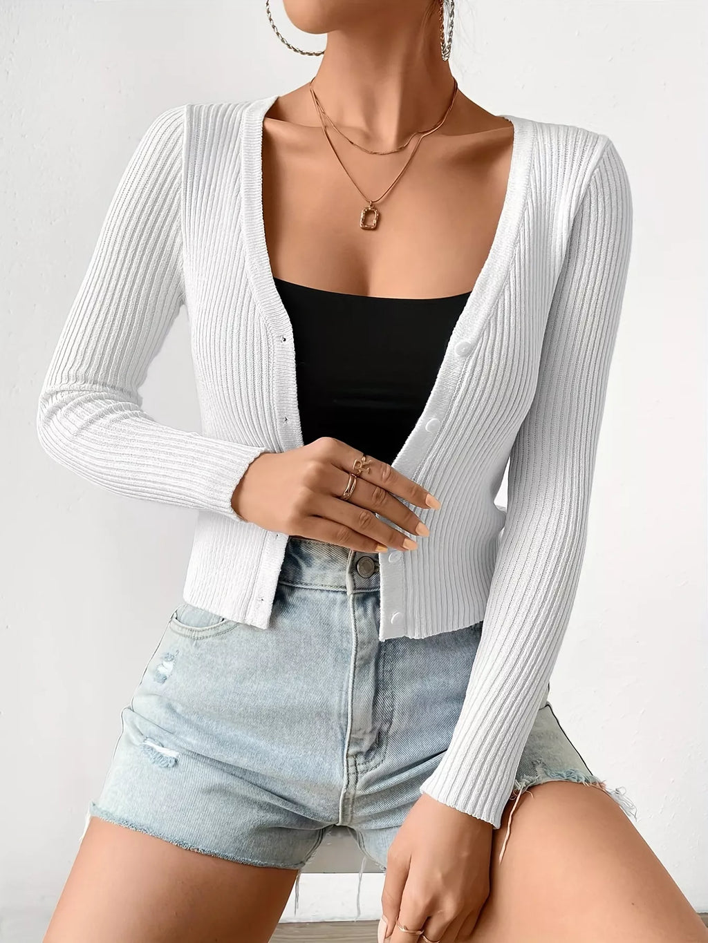 Ribbed Knit Button-Up Cardigan