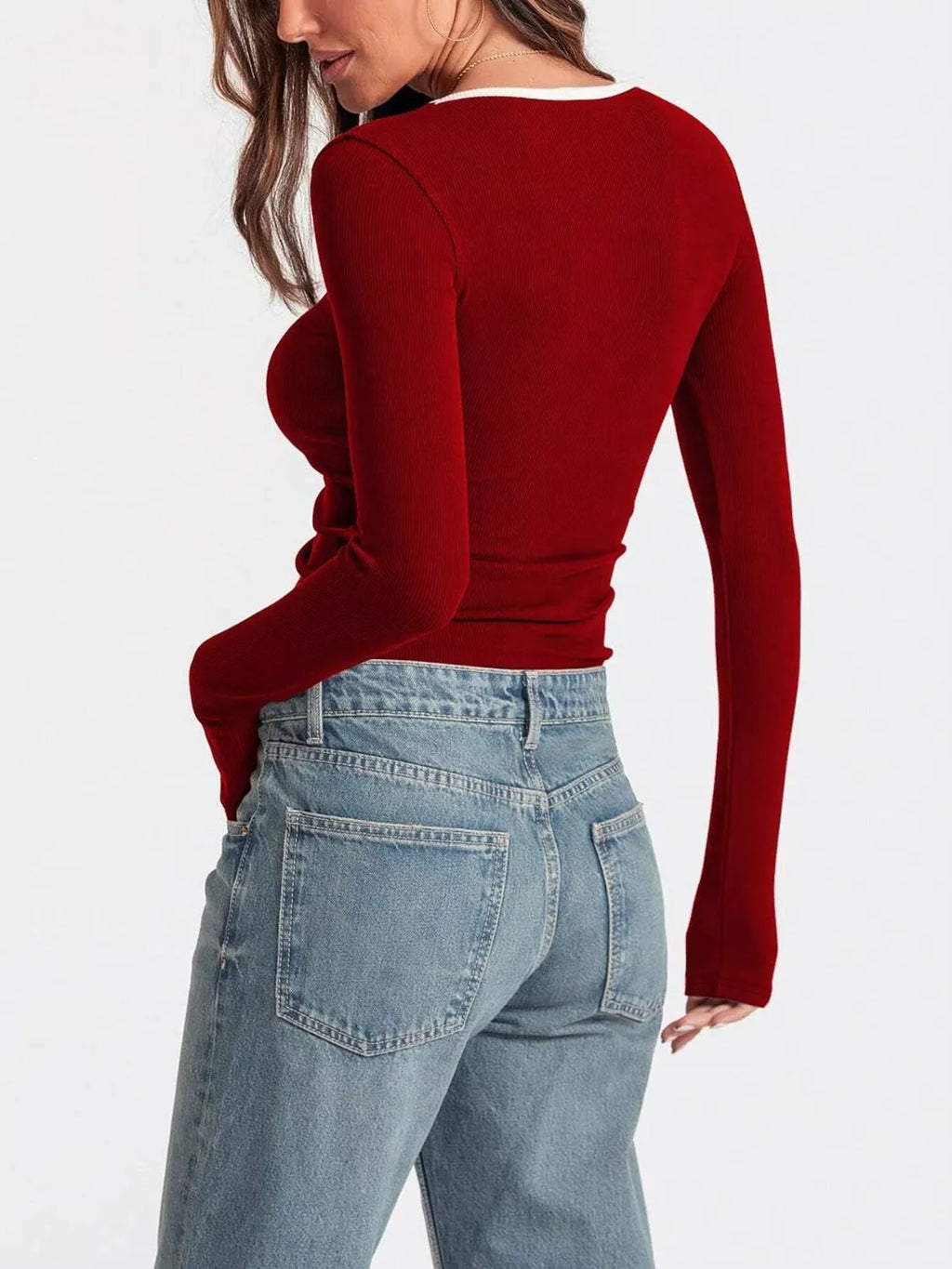 Contrast Trim Long Sleeve Top