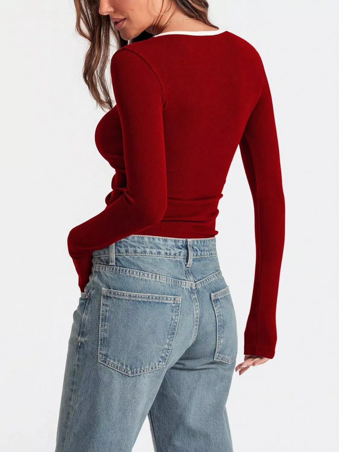 Contrast Trim Long Sleeve Top