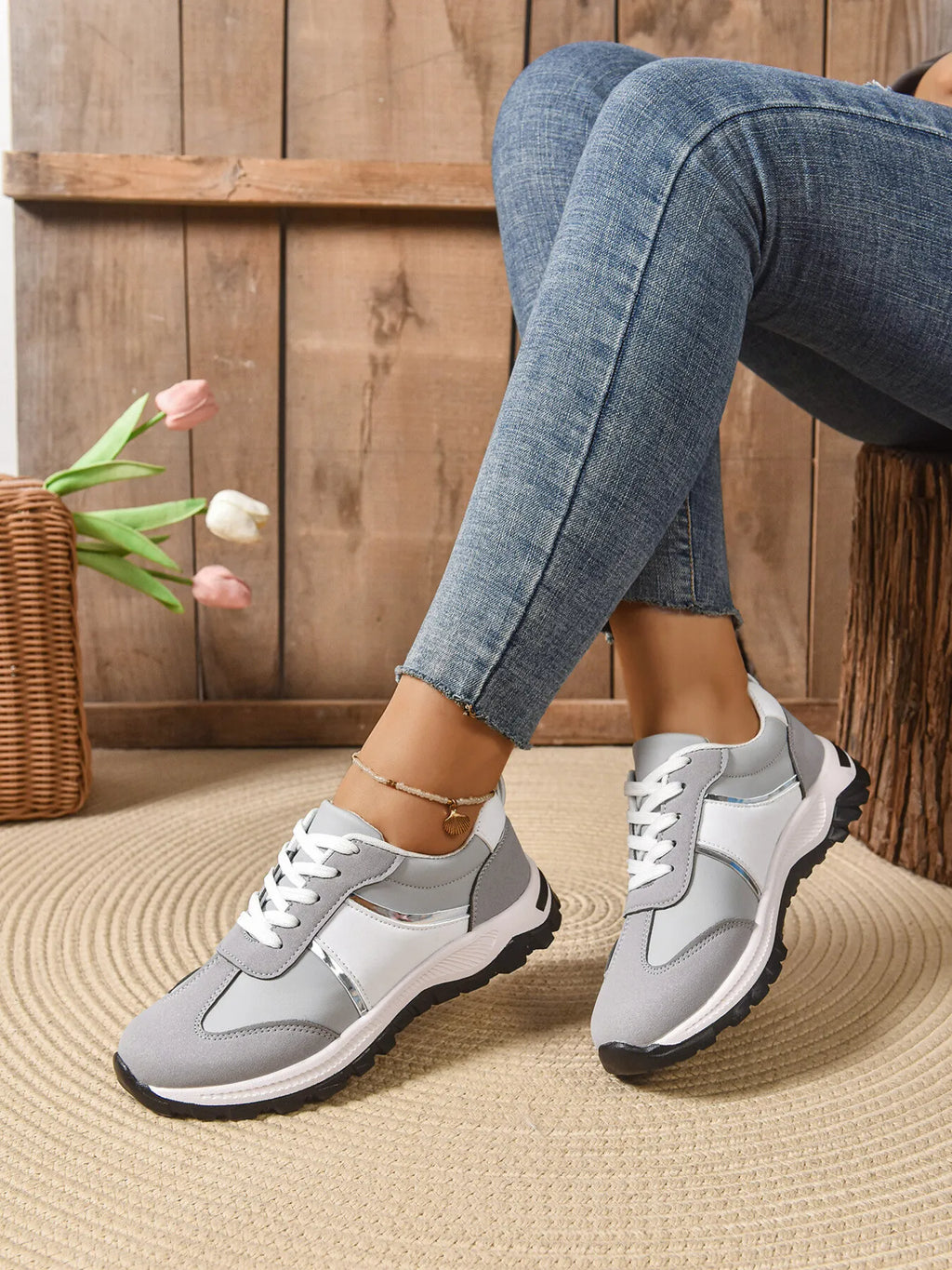 Contrast Lace Up Sneakers