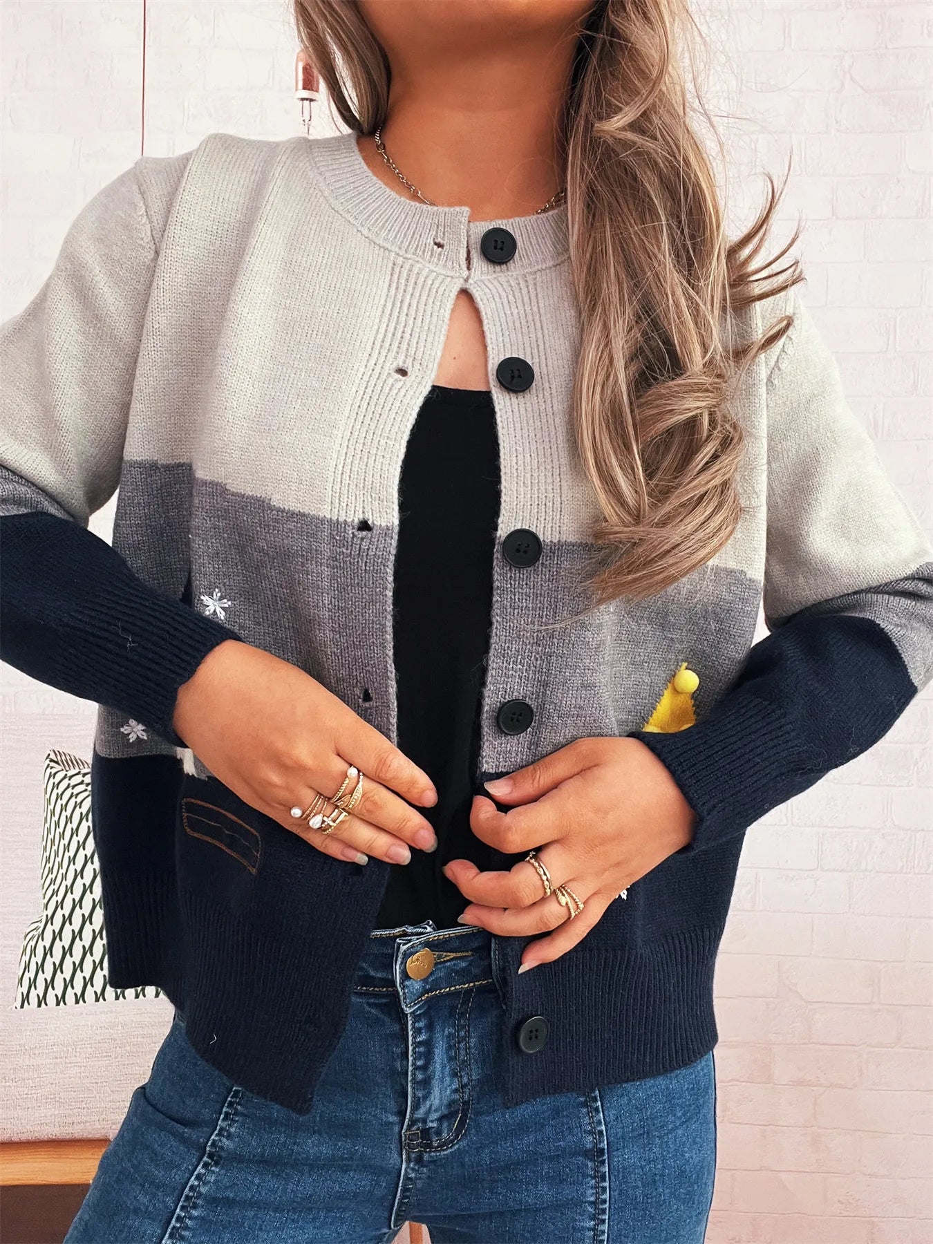 Color Block Button-Up Cardigan