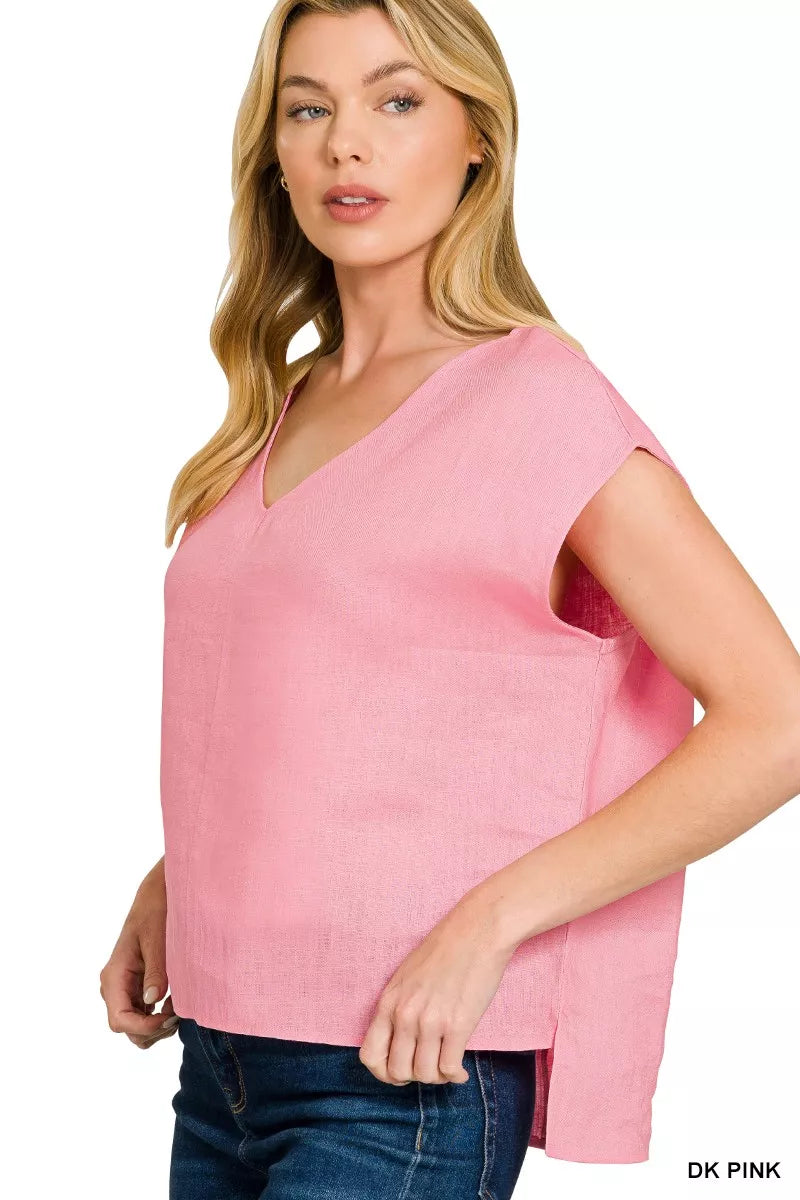 Zenana Linen V-Neck Sleeveless Top