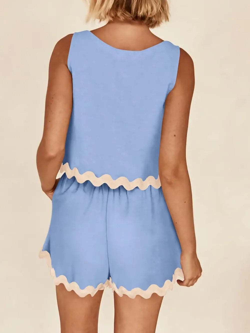 Contrast Trim Sleeveless Top and Shorts Set