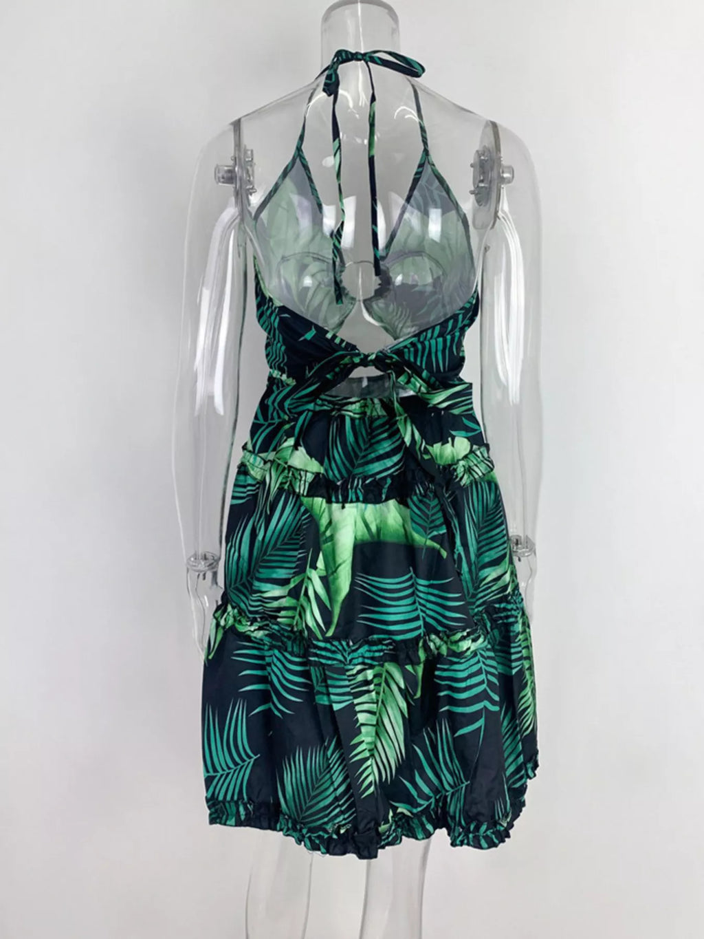 Colorful Print Halter Neck Ruffle Mini Dress