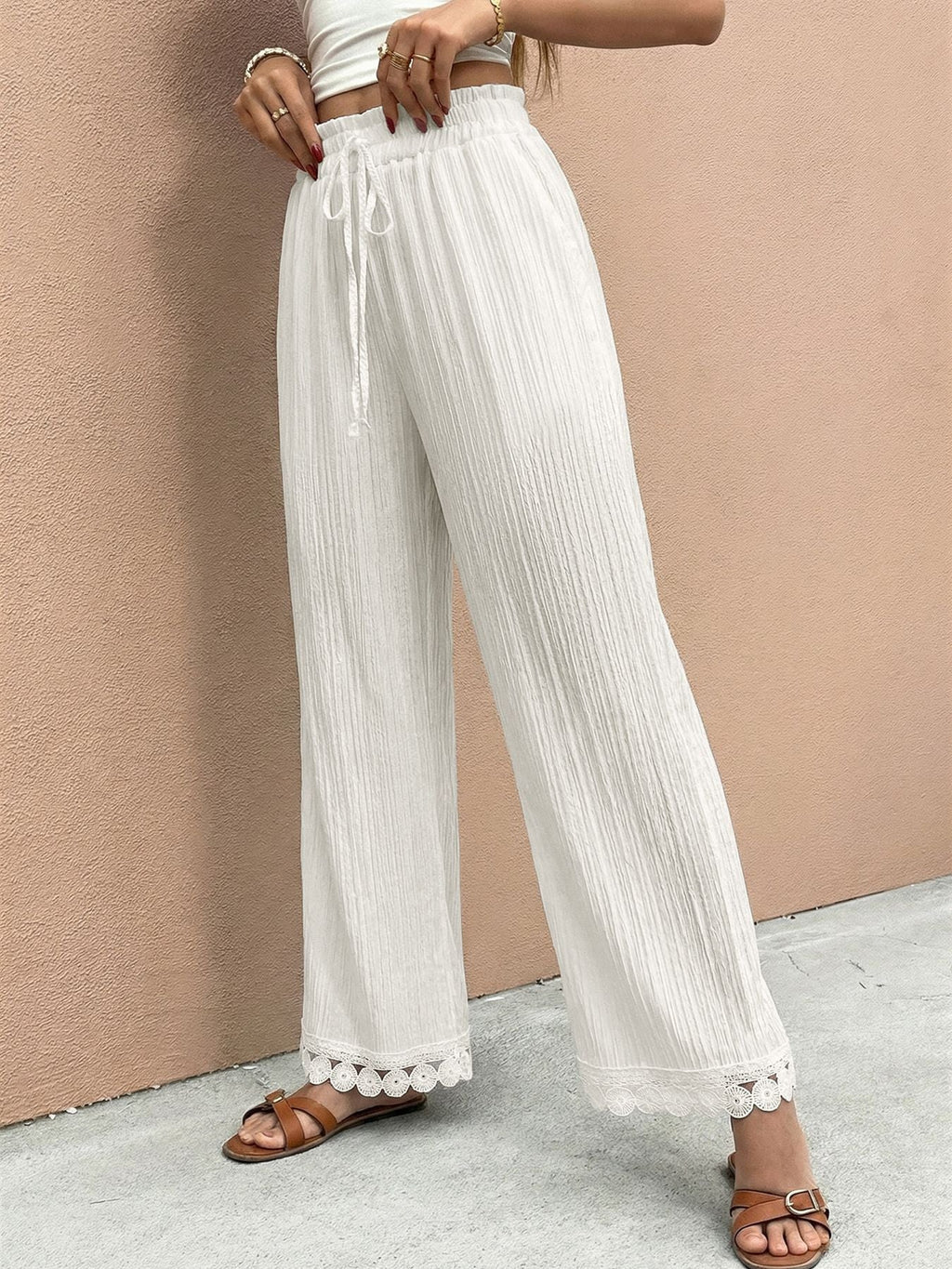 Lace Trim Wide Leg Pants