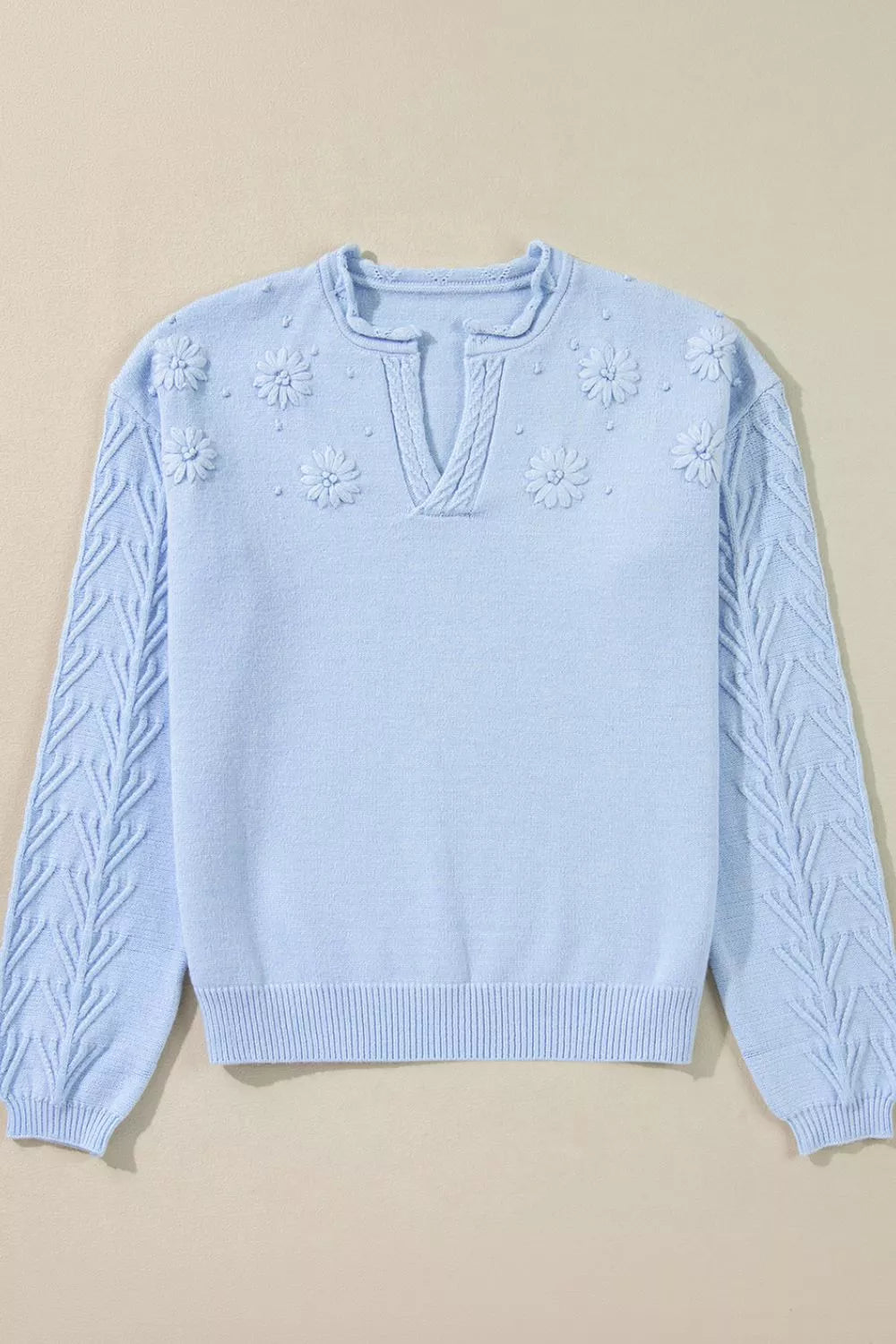 Daisy Notched Long Sleeve Sweater