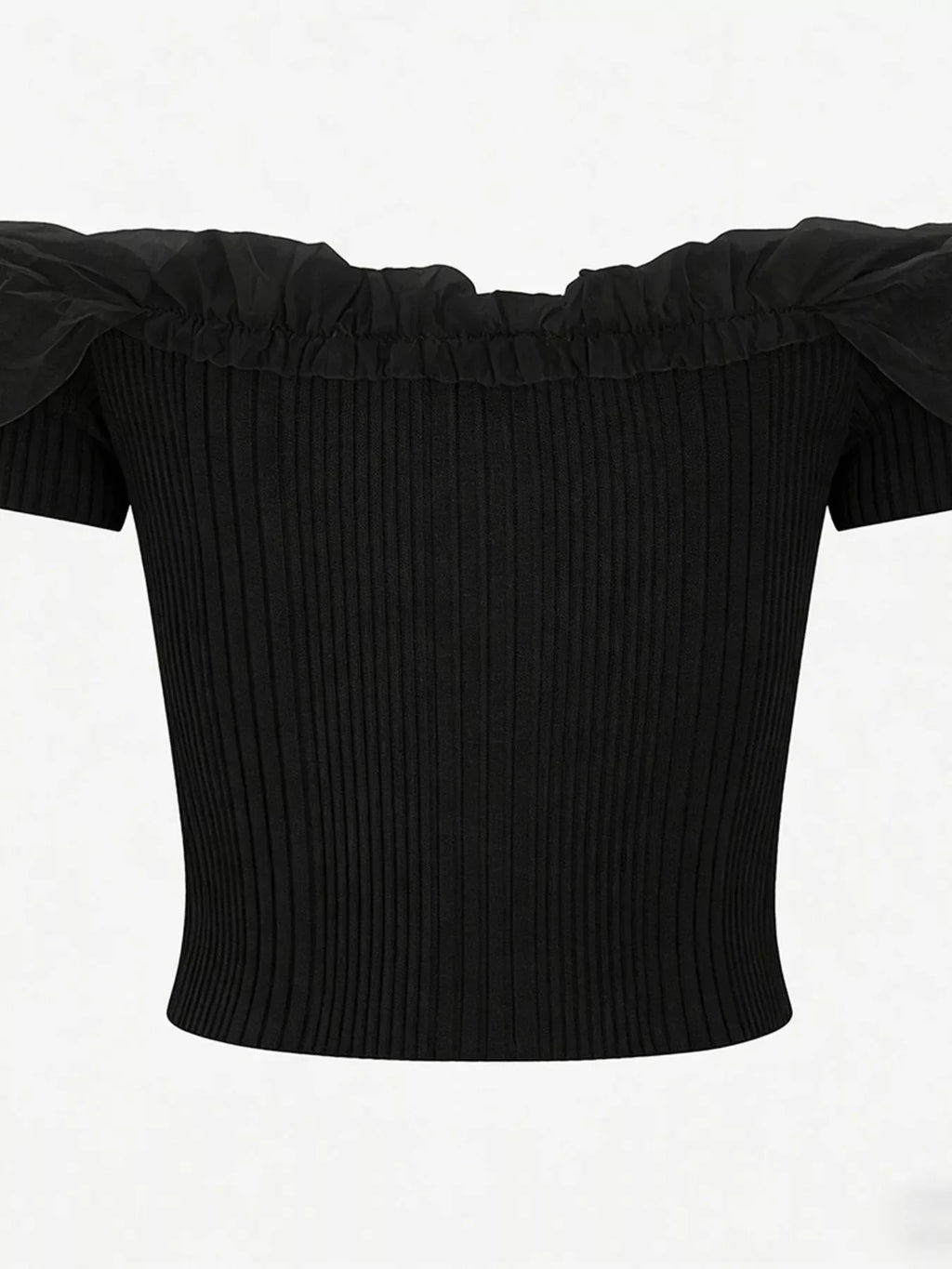 Ribbed Knit Off-Shoulder Ruffle Trim Top