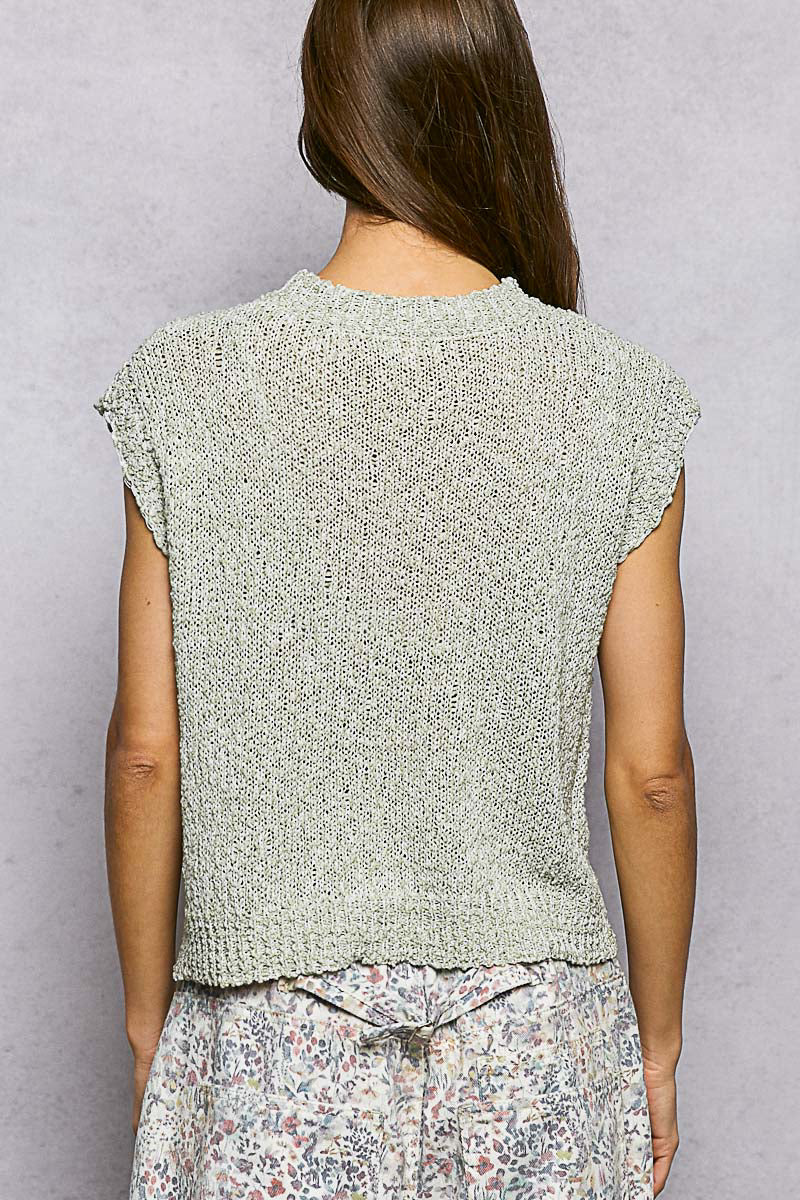 POL Star Round Neck Popcorn Knit Top