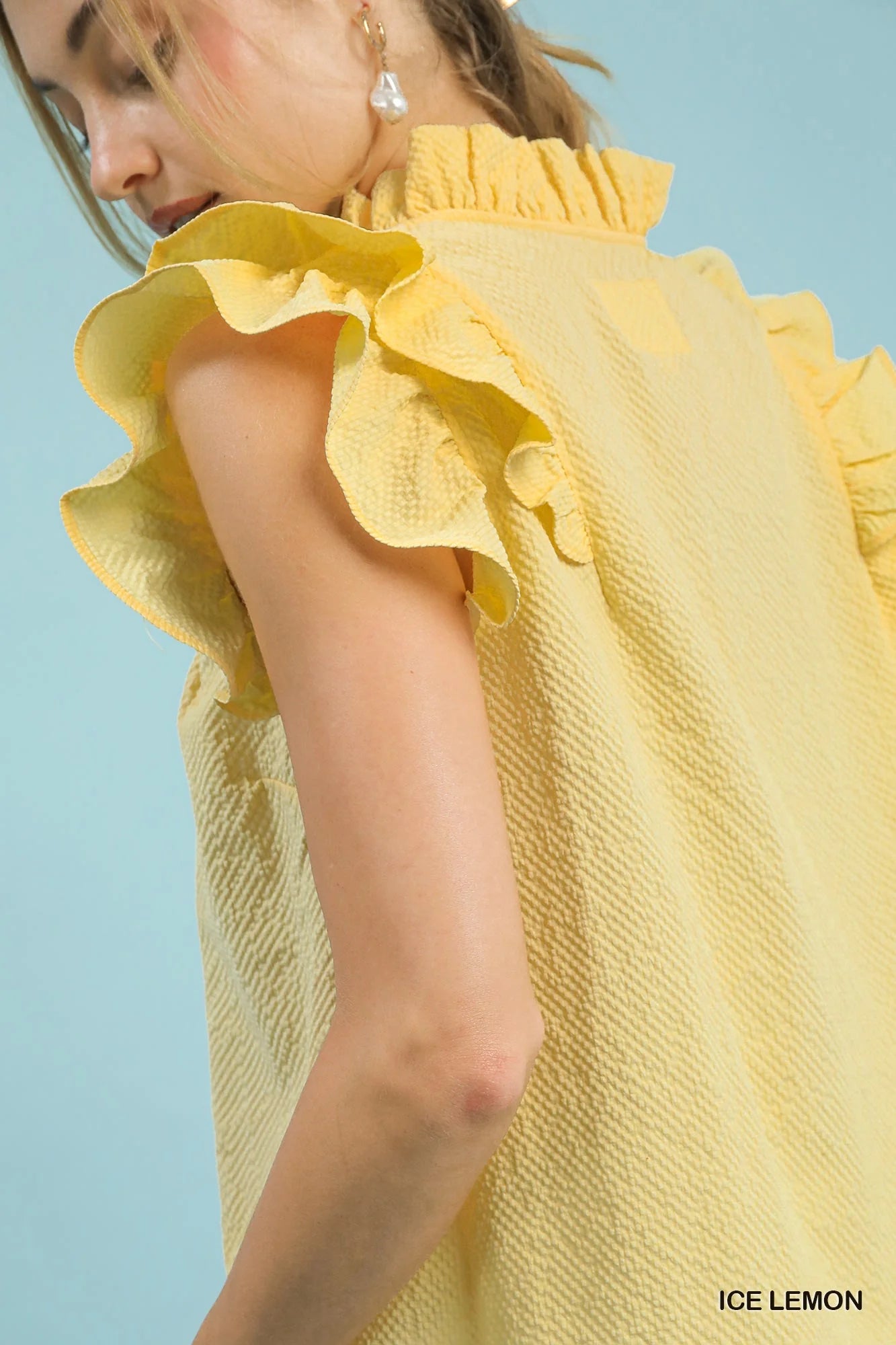Umgee Textured Ruffle Sleeve V-Neck Blouse