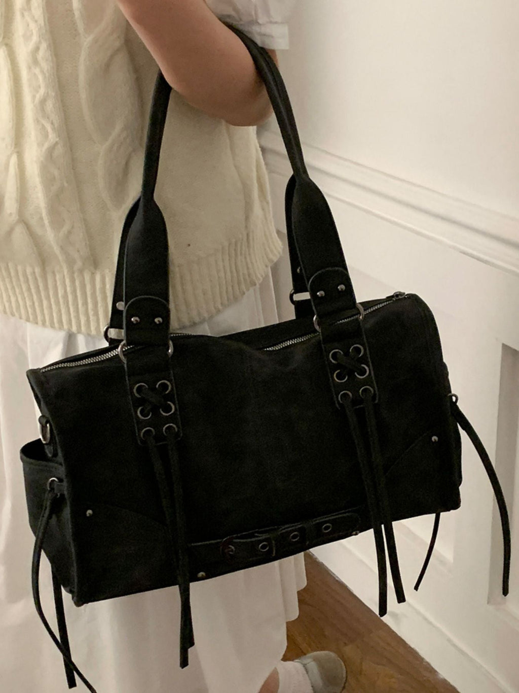 Lace Up Shoulder Bag