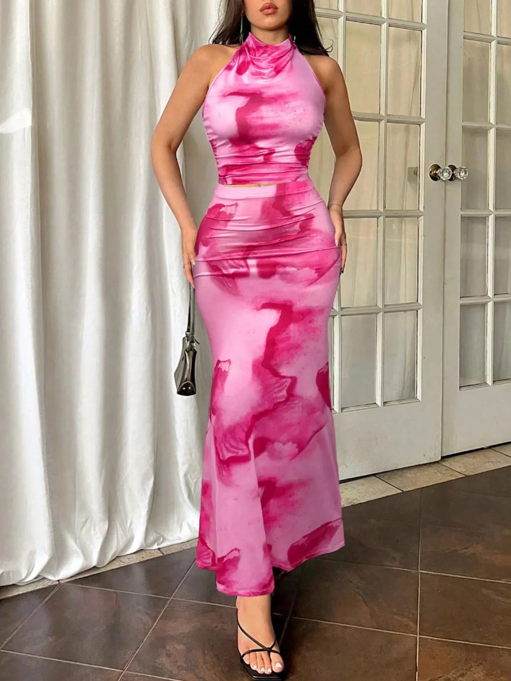 Tie-Dye Halter Top and Mermaid Skirt Set