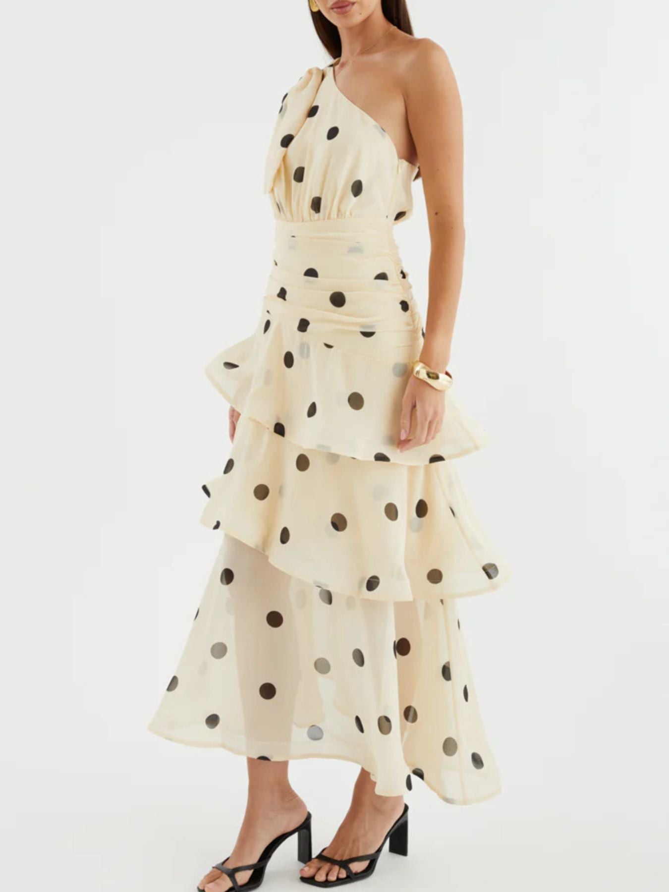 Polka Dot One-Shoulder Ruffle Dress