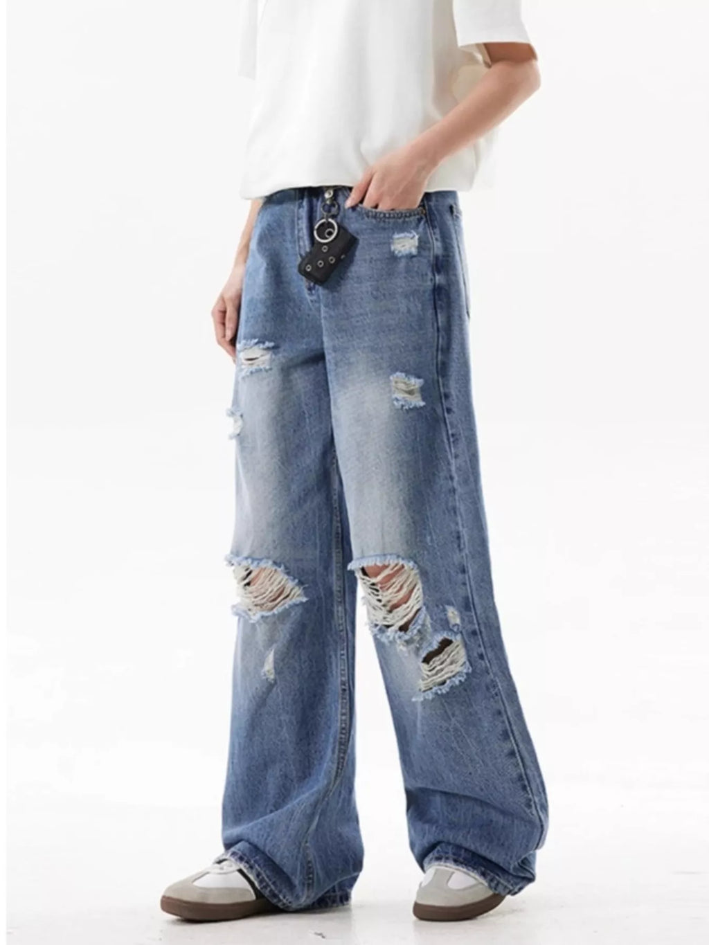 Men's Full Size Ripped Wide Leg Jeans Plus Size