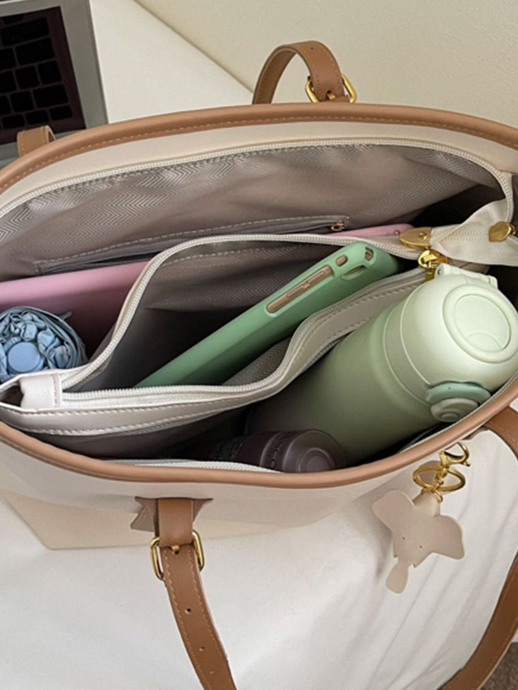 Contrast Leather Shoulder Bag