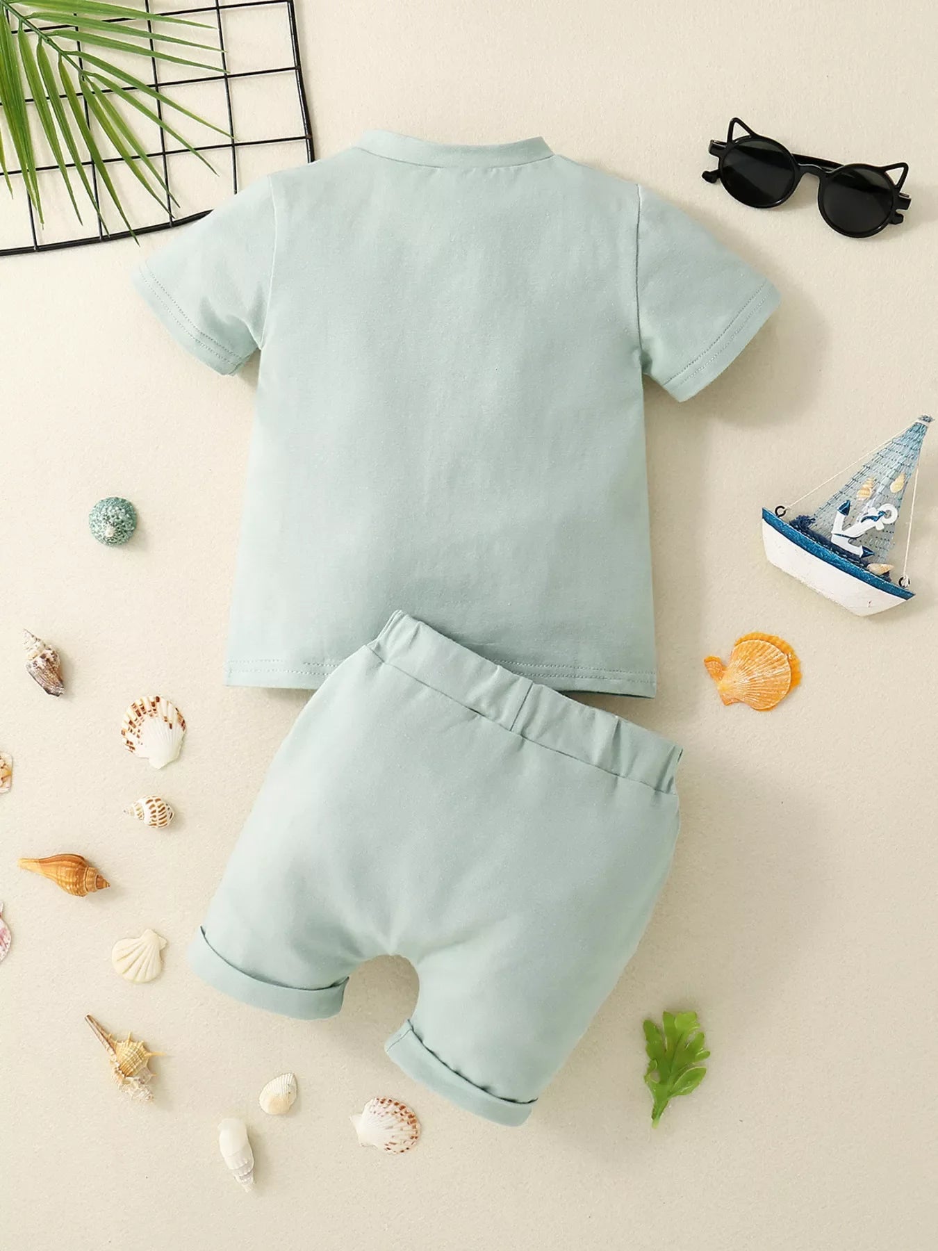 Children's Striped Button Detail Polo and Shorts Set