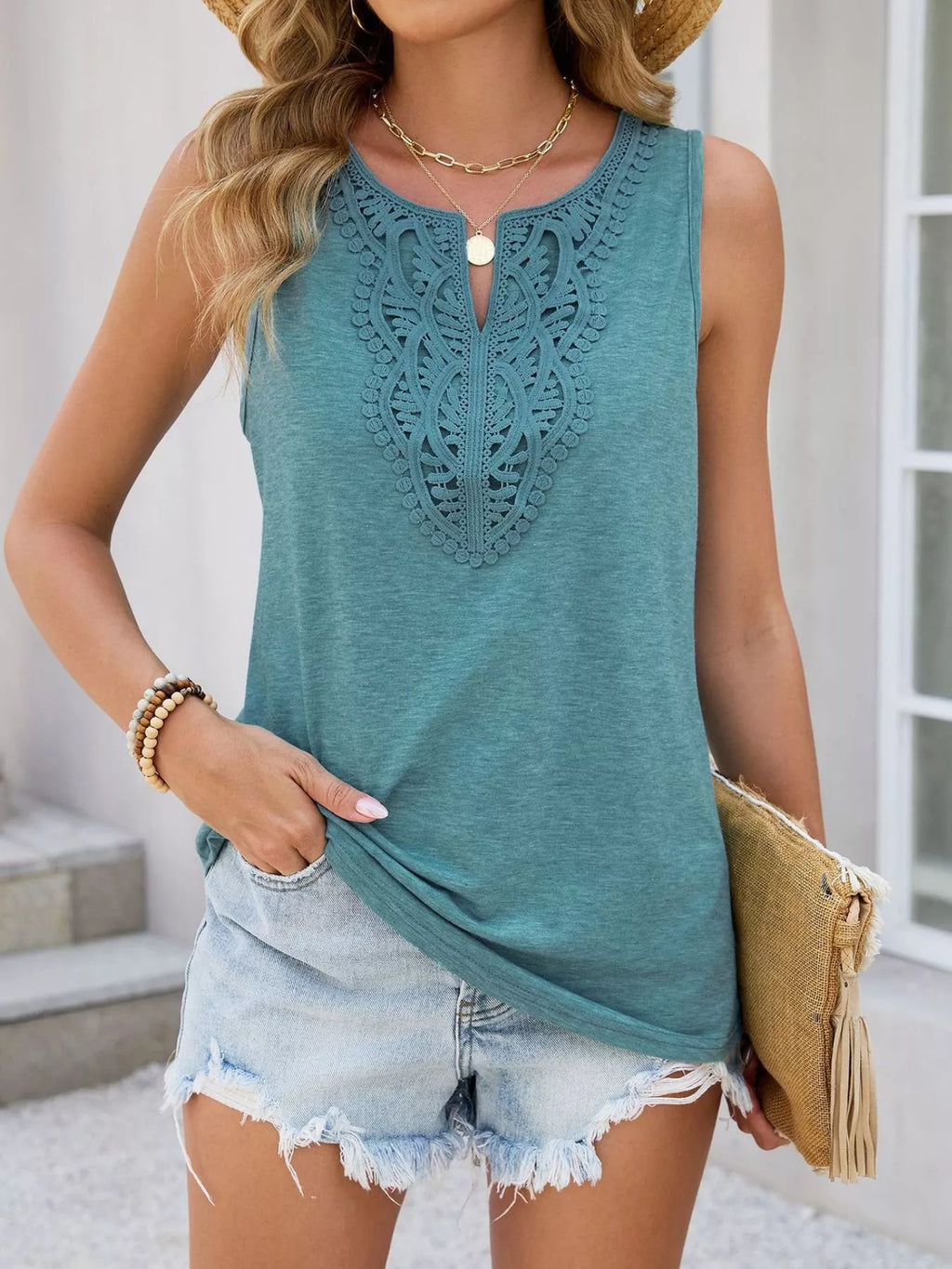 Lace Trim Sleeveless Tank Top