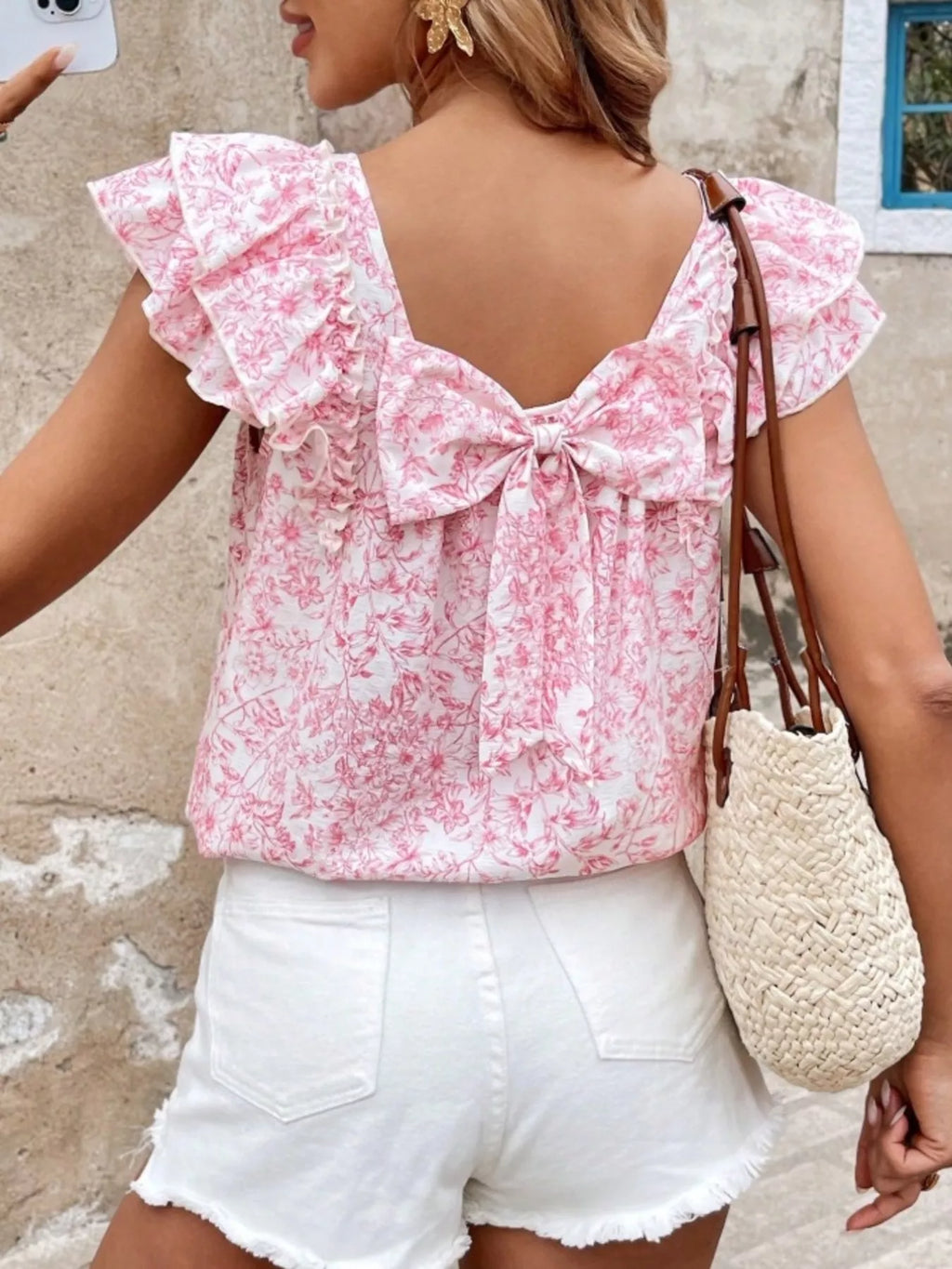 Floral Print Ruffle Trim Blouse
