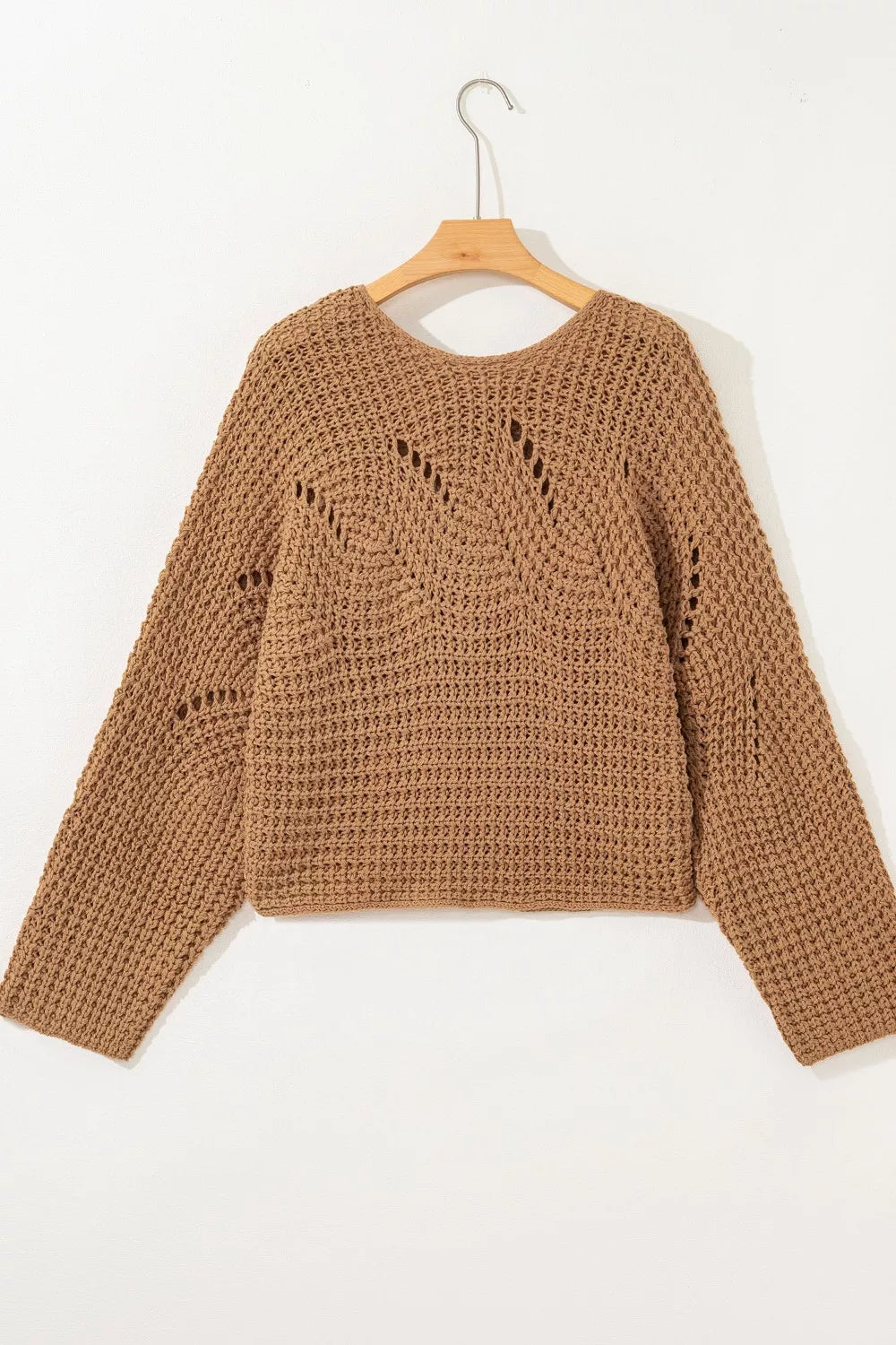 Hollowed Detail Wide Sleeve Loose Pullover Sweater