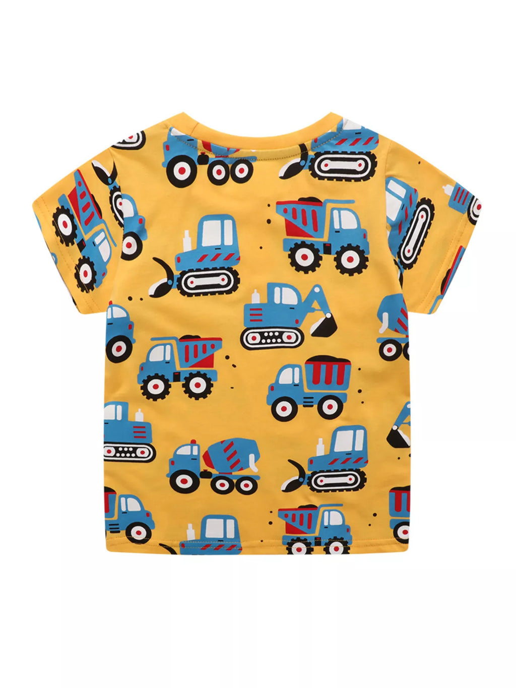 Children's Construction Vehicle Print Crew Neck Short Sleeve T-Shirt