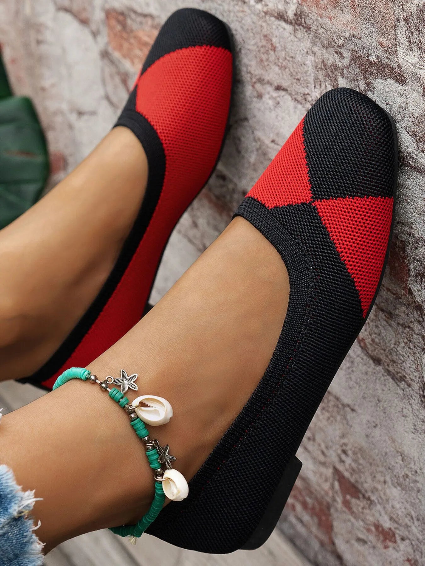 Color Block Knit Slip-On Loafers