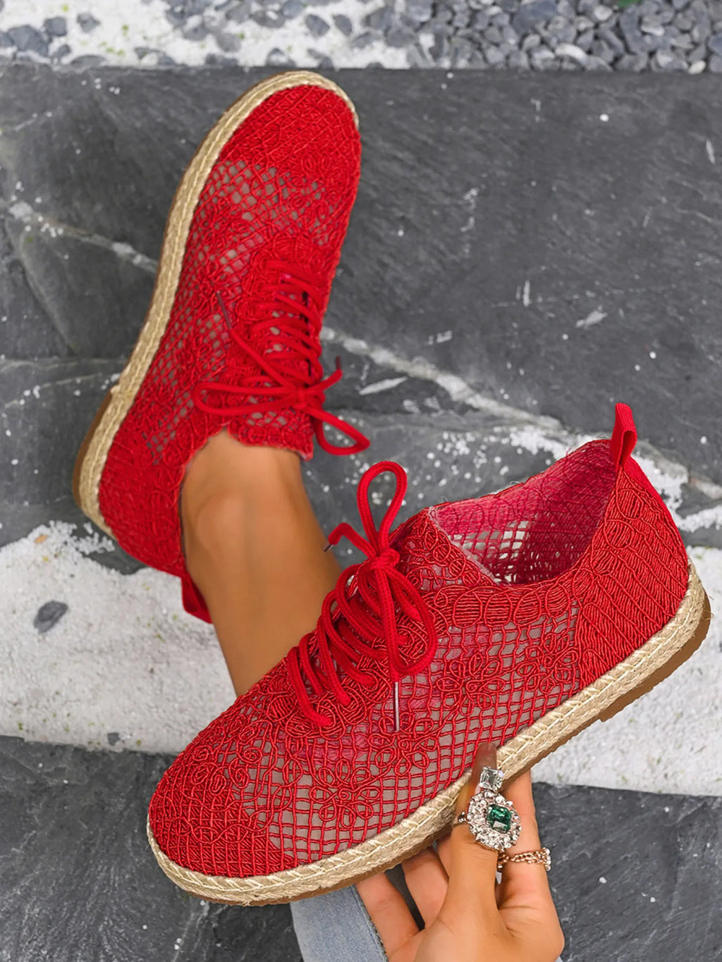 Breathable Woven Lace Up Sneakers