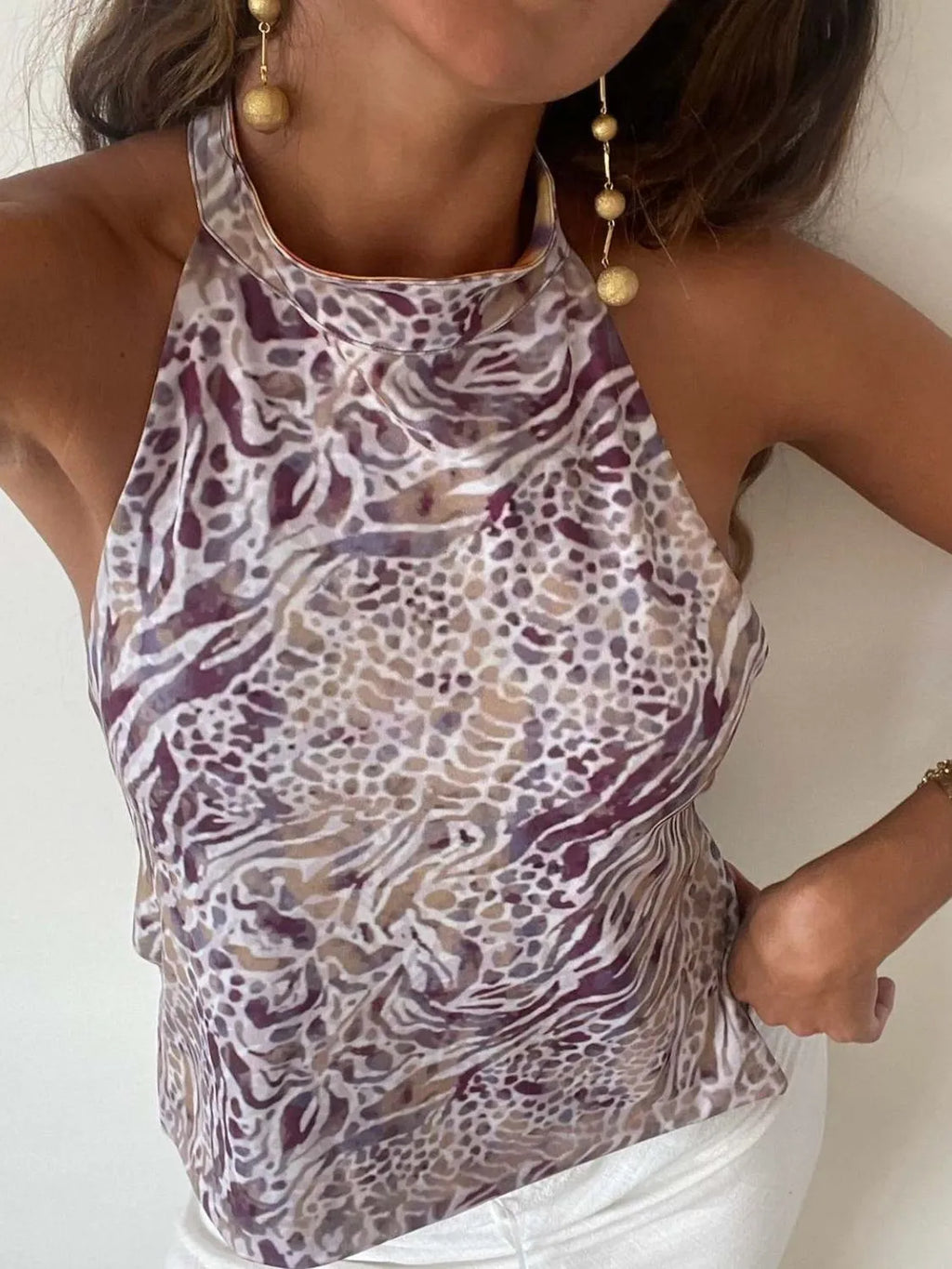 Backless Printed Halter Neck Tank