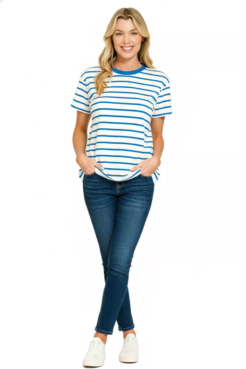 Zenana Striped Round Neck Short Sleeve T-Shirt