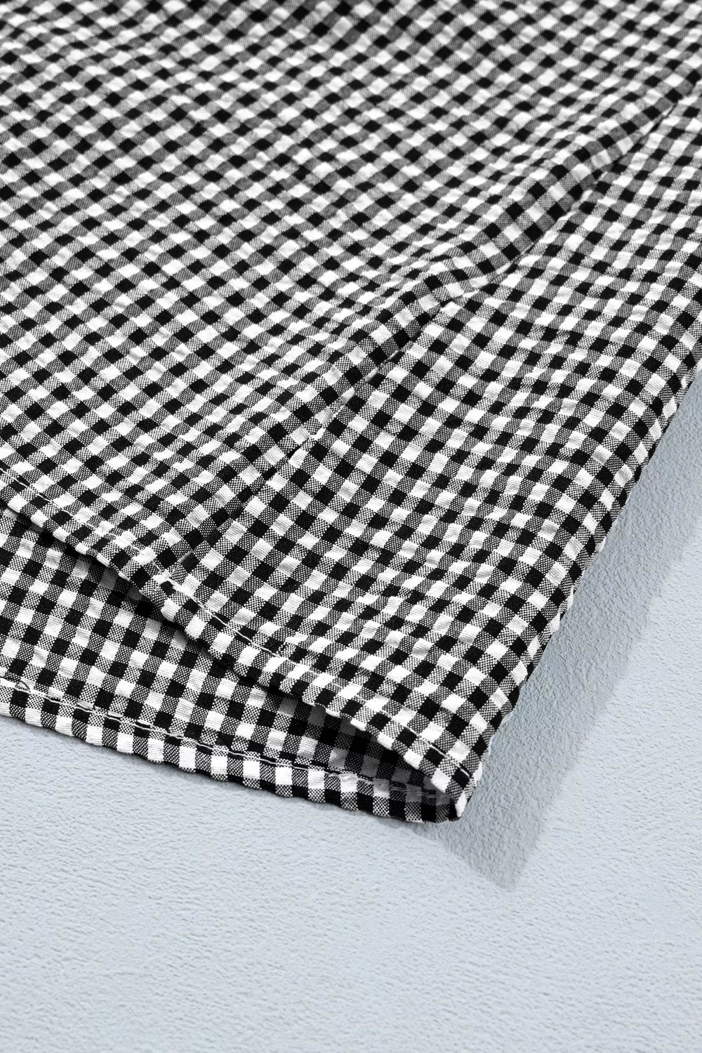 Gingham Bow Half Sleeve Blouse