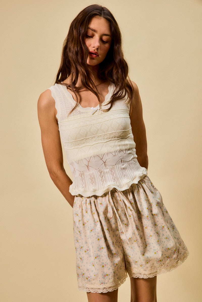 SO ME Scallop Ribbed Sleeveless Knit Top