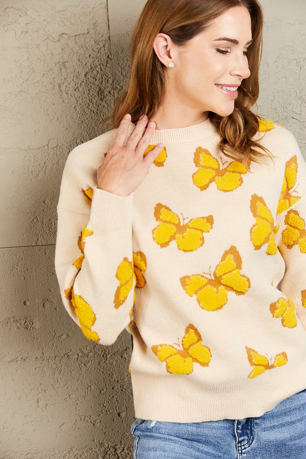 Butterfly Dropped Shoulder Crewneck Sweater