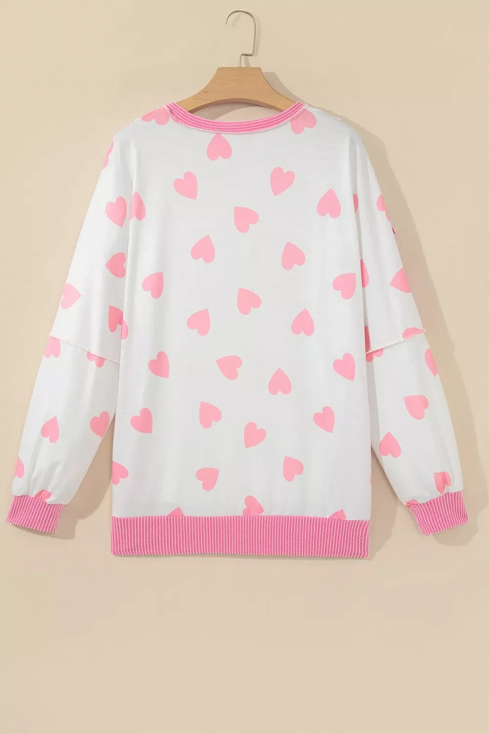 Heart Pattern Colorblock Ribbed Detail Side Slit Top
