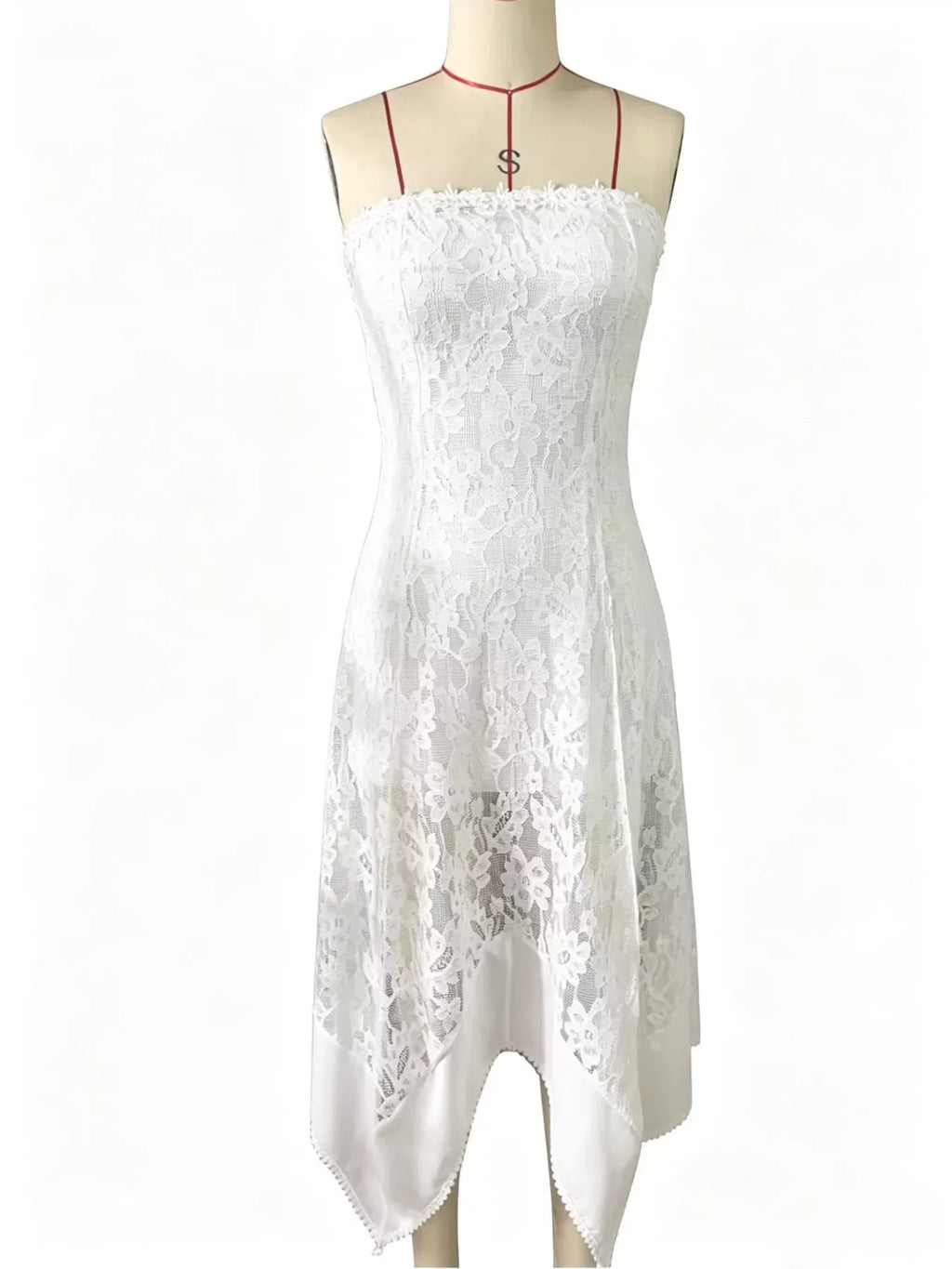 Elegant Lace Strapless Midi Dress