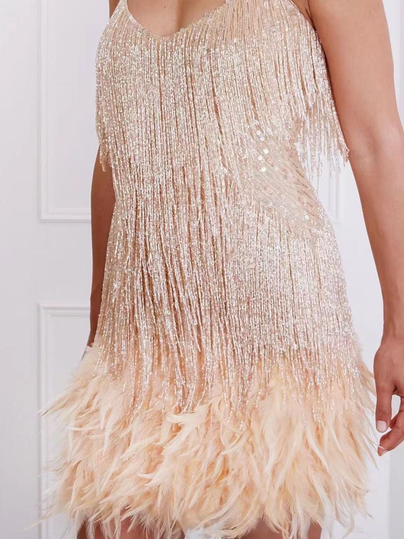 Full Size Sequin Fringe V-Neck Mini Dress Plus Size