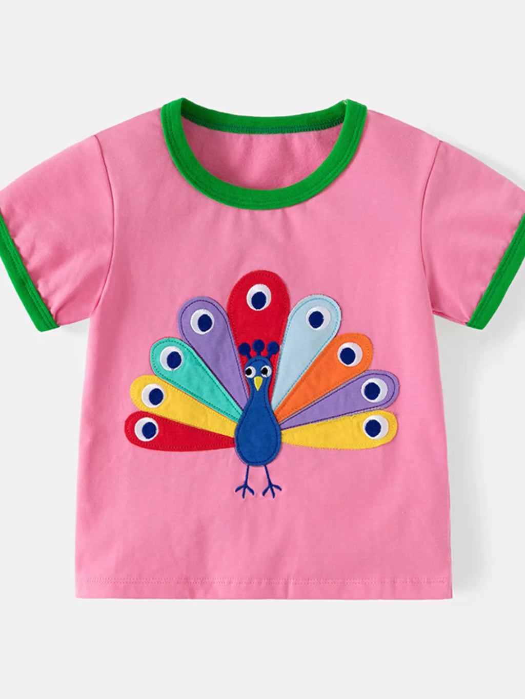 Children's Peacock Embroidered Short Sleeve Tee and Shorts Set