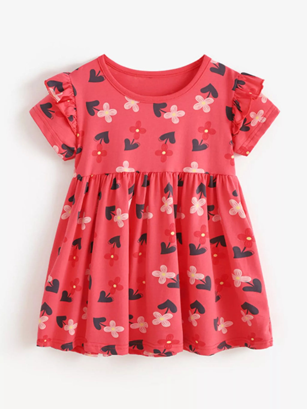 Children's Floral Print Ruffle Sleeve Casual Dress