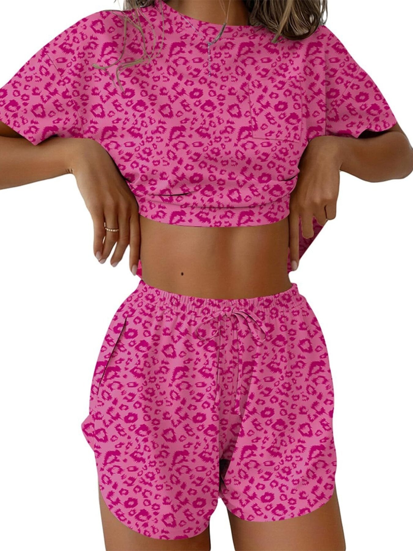 Printed Round Neck Tee and Shorts Set
