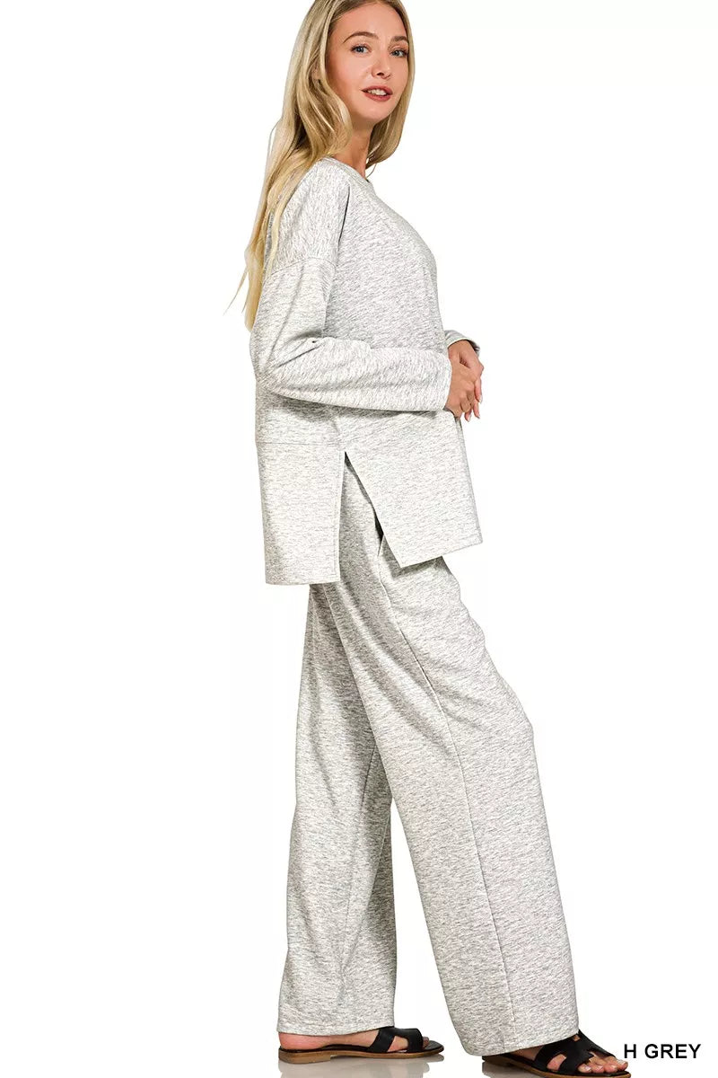 Zenana Scuba Side Slit Top and Pants Set