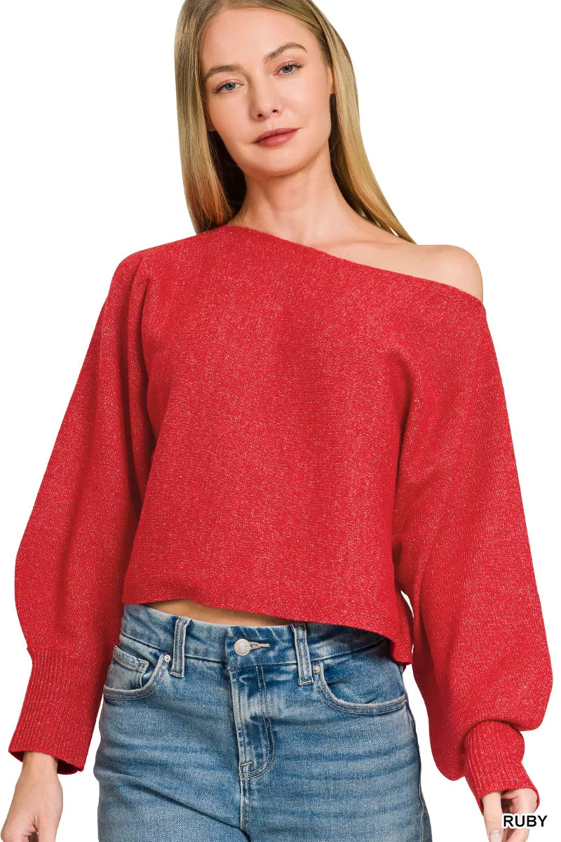 Zenana Boat Neck Balloon Sleeve Sweater