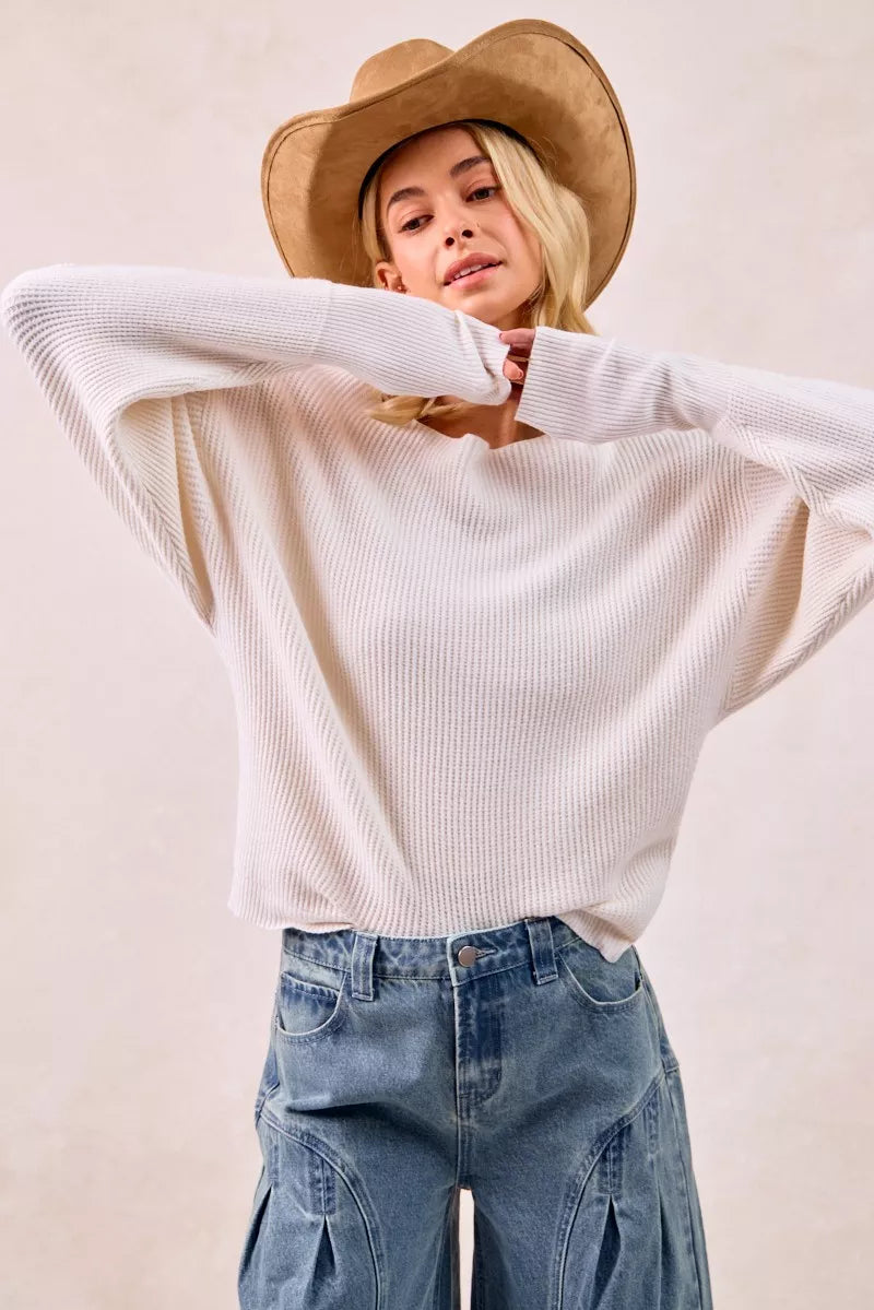 BiBi Waffle Knit Off Shoulder Top