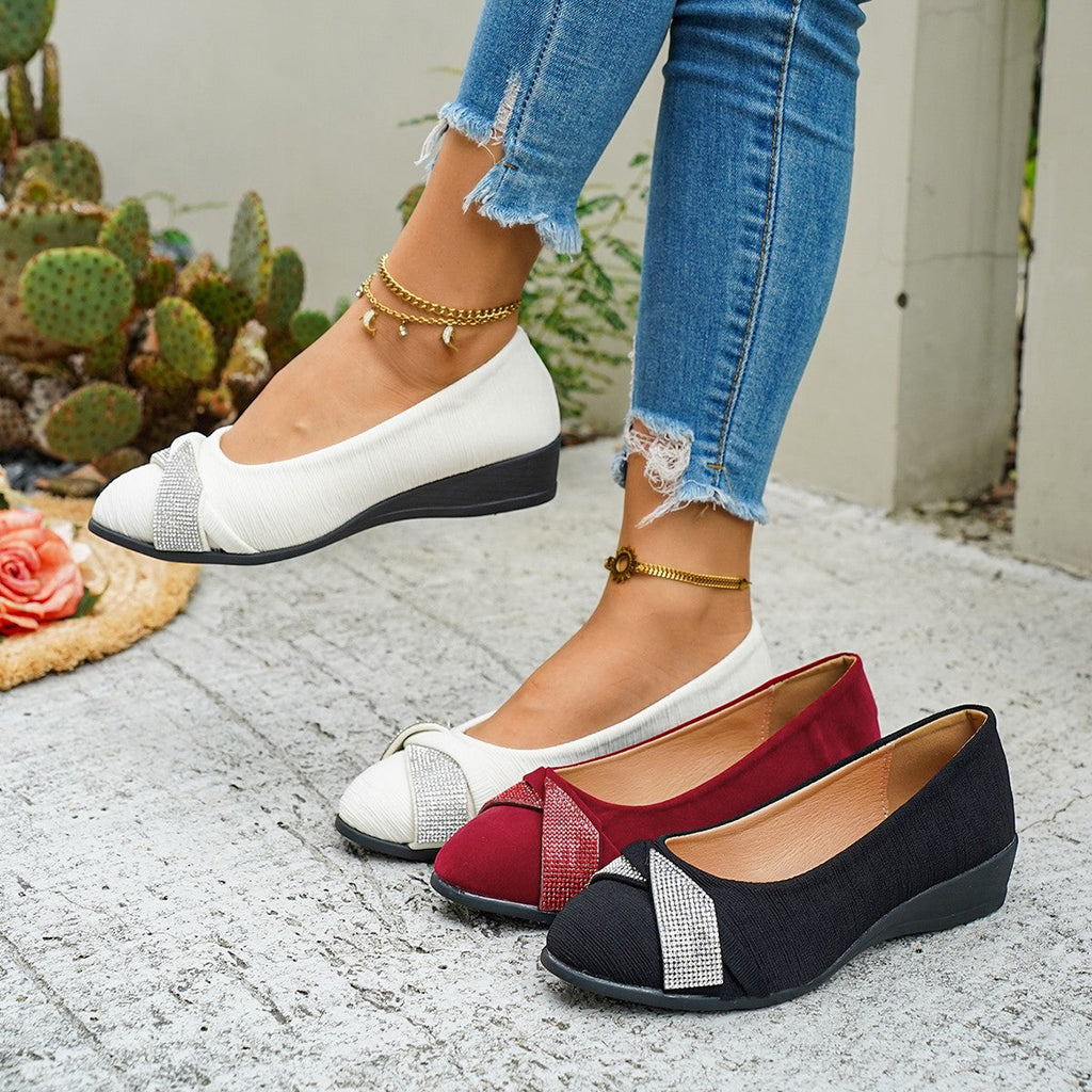 Rhinestone Embellished Wedge Slip-Ons