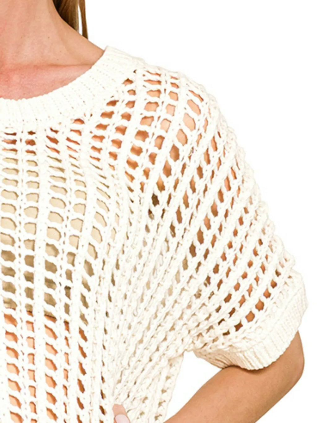Zenana Fish Net Short Sleeve Crochet Knit Cover Up