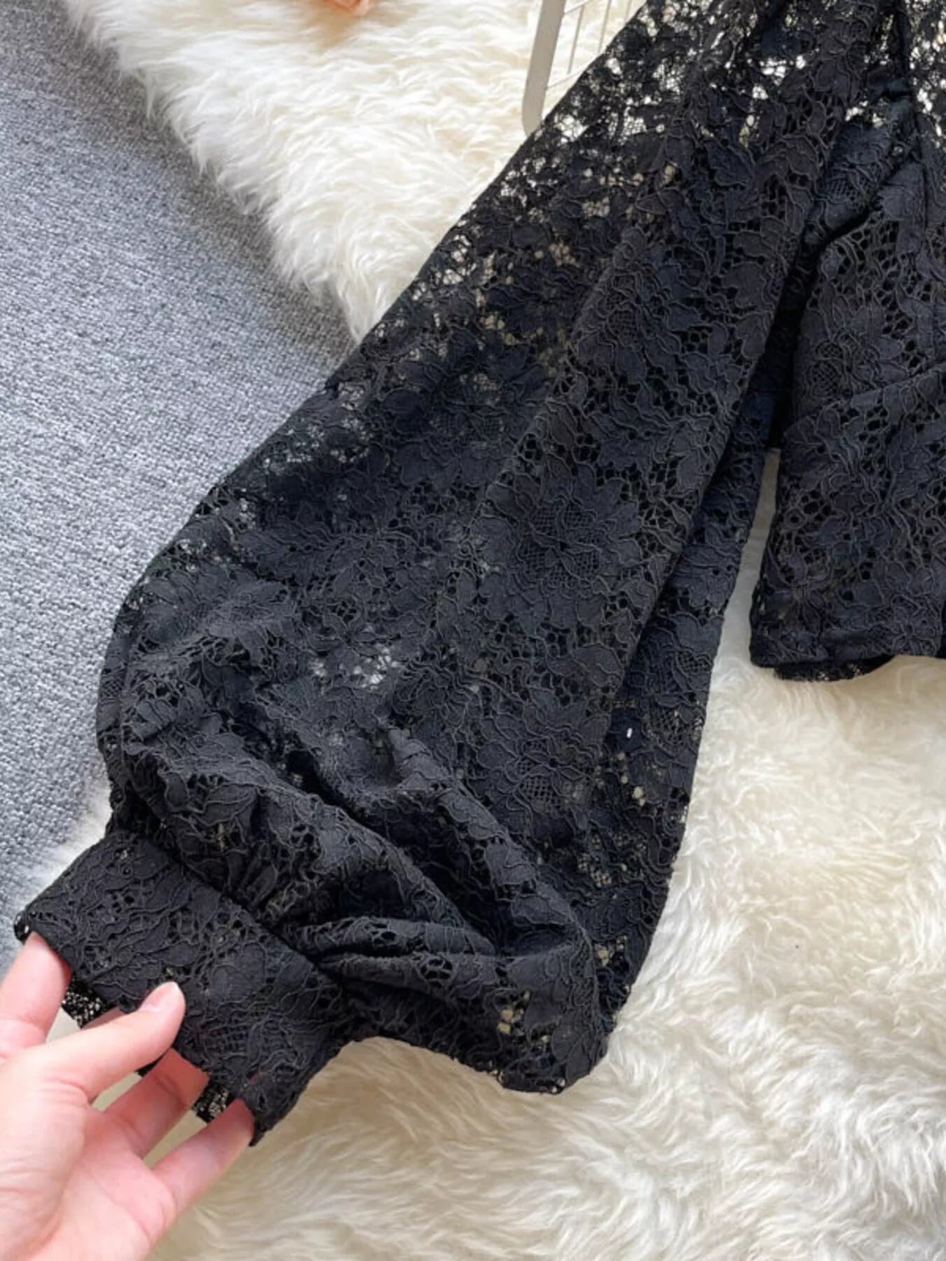 Lace Tie Back Long Sleeve Top