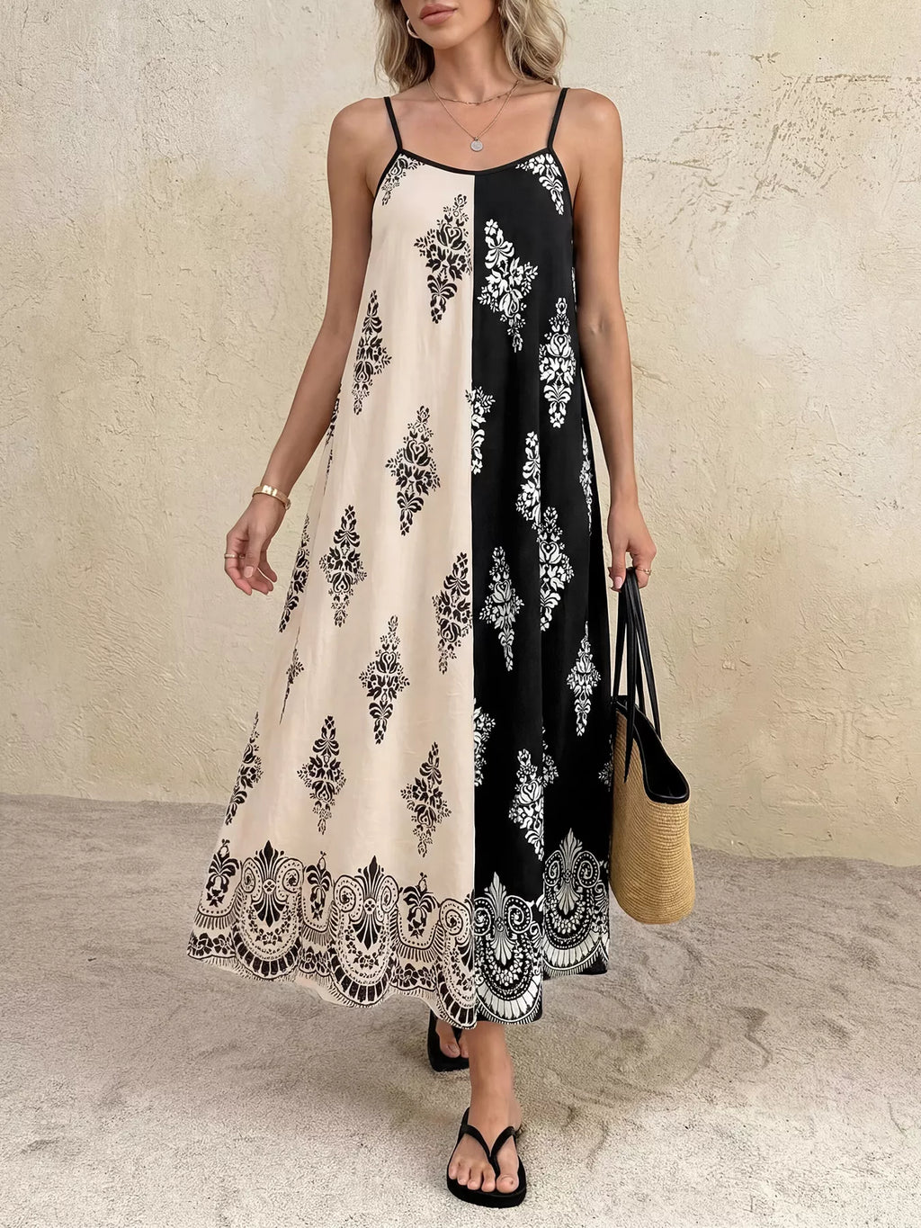 Color Block Floral Print Cami Dress